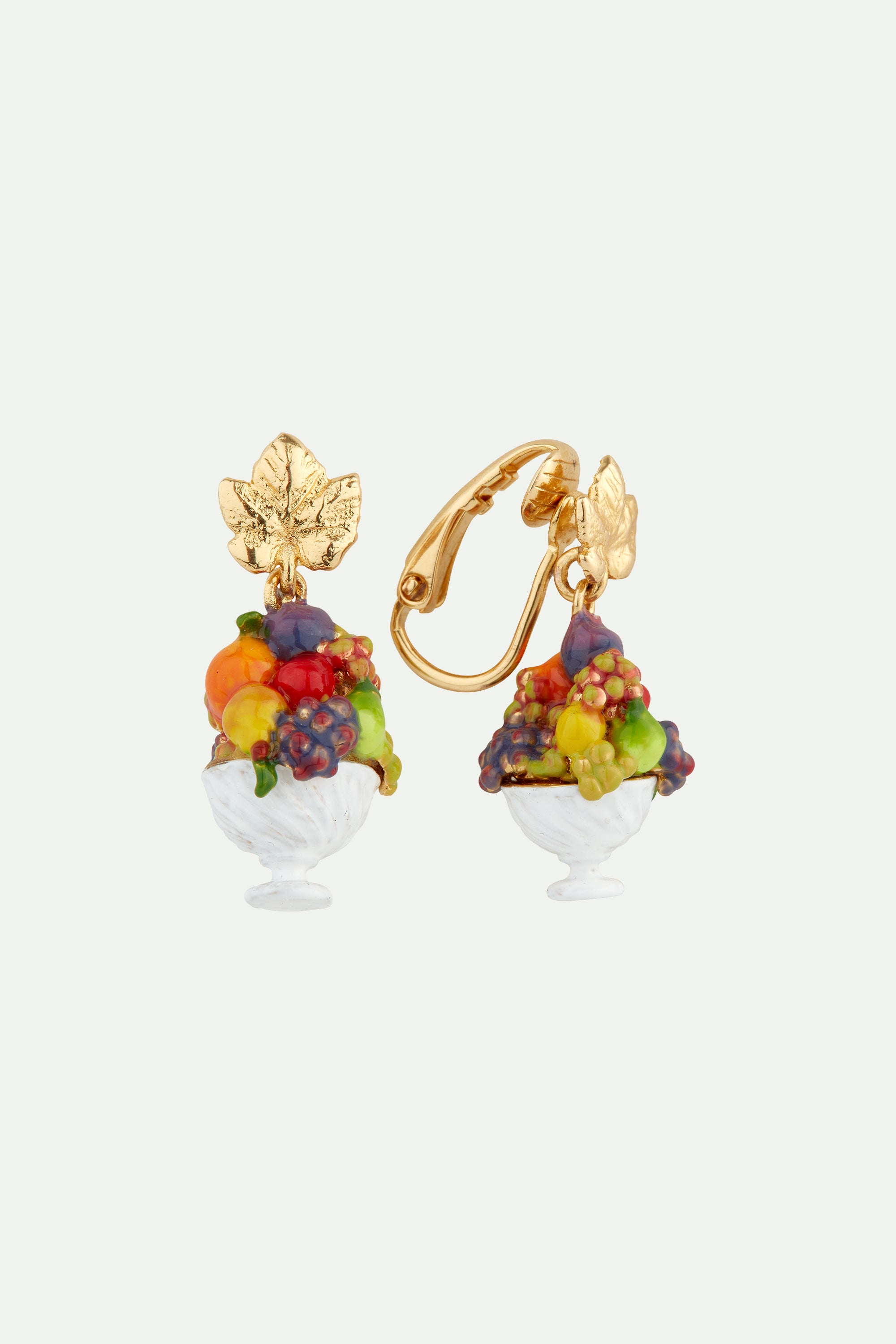 Boucles d'Oreilles Tiges Coupe de Fruits et Feuille de Vigne