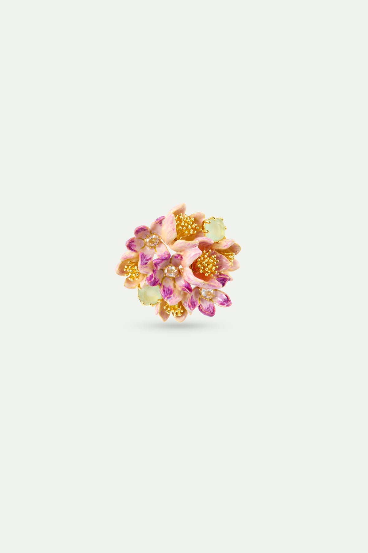 Bouquet of pink hellebores and green stone brooch