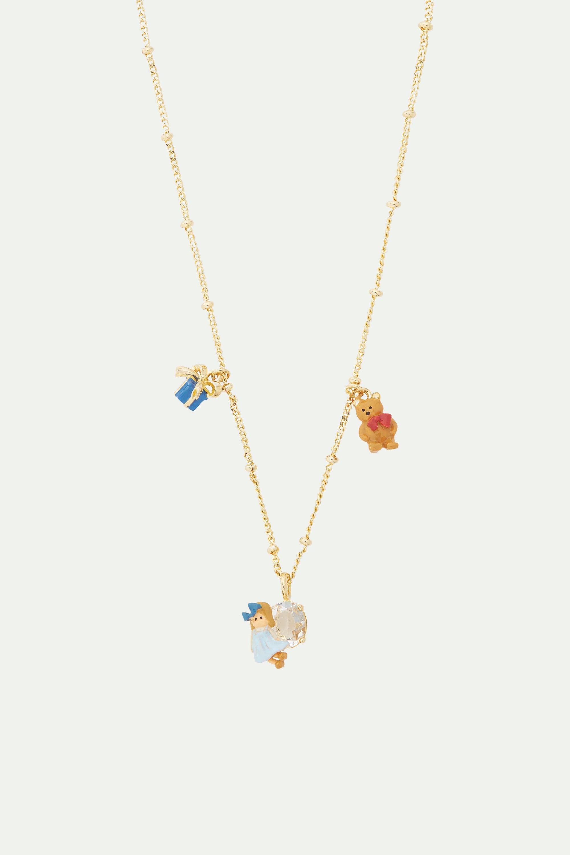 Christmas gift, teddy bear and doll charm necklace