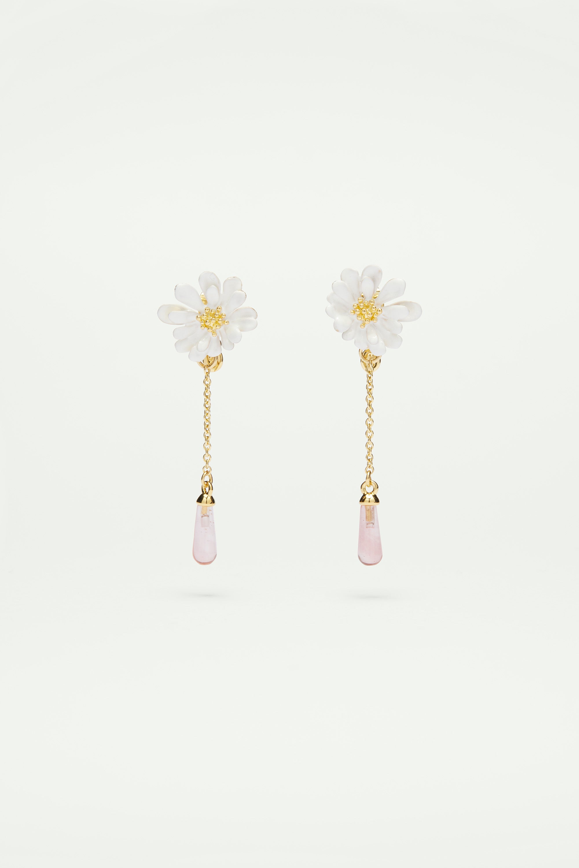 Boucles d'oreilles tiges fleur blanche et perle rose