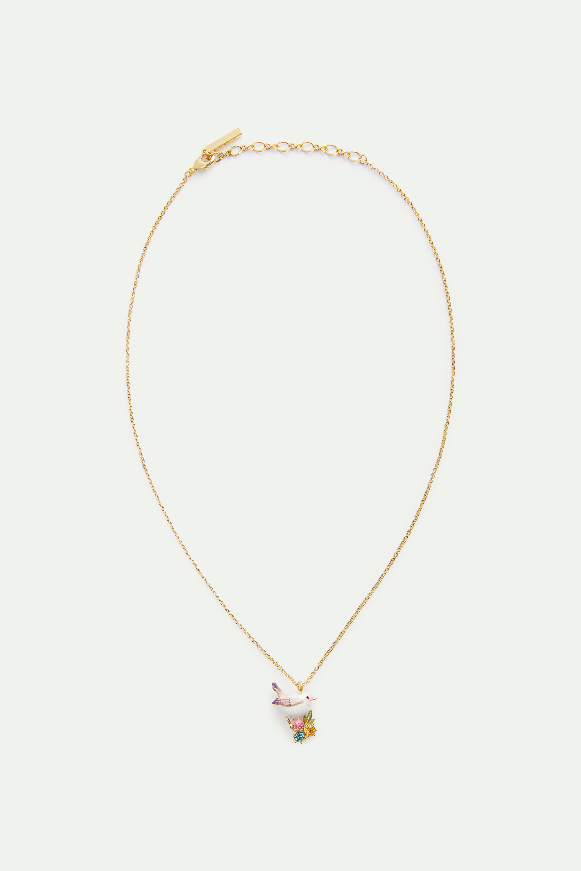 Collier pendentif plectrophane des neiges, bouton de rose et cristaux