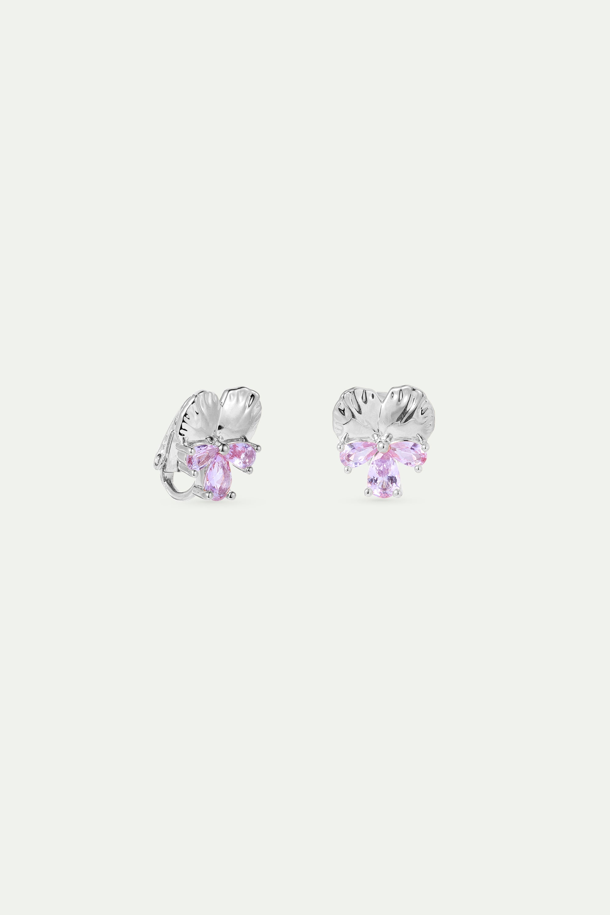 Boucles d'oreilles argentées pensée et pierres roses
