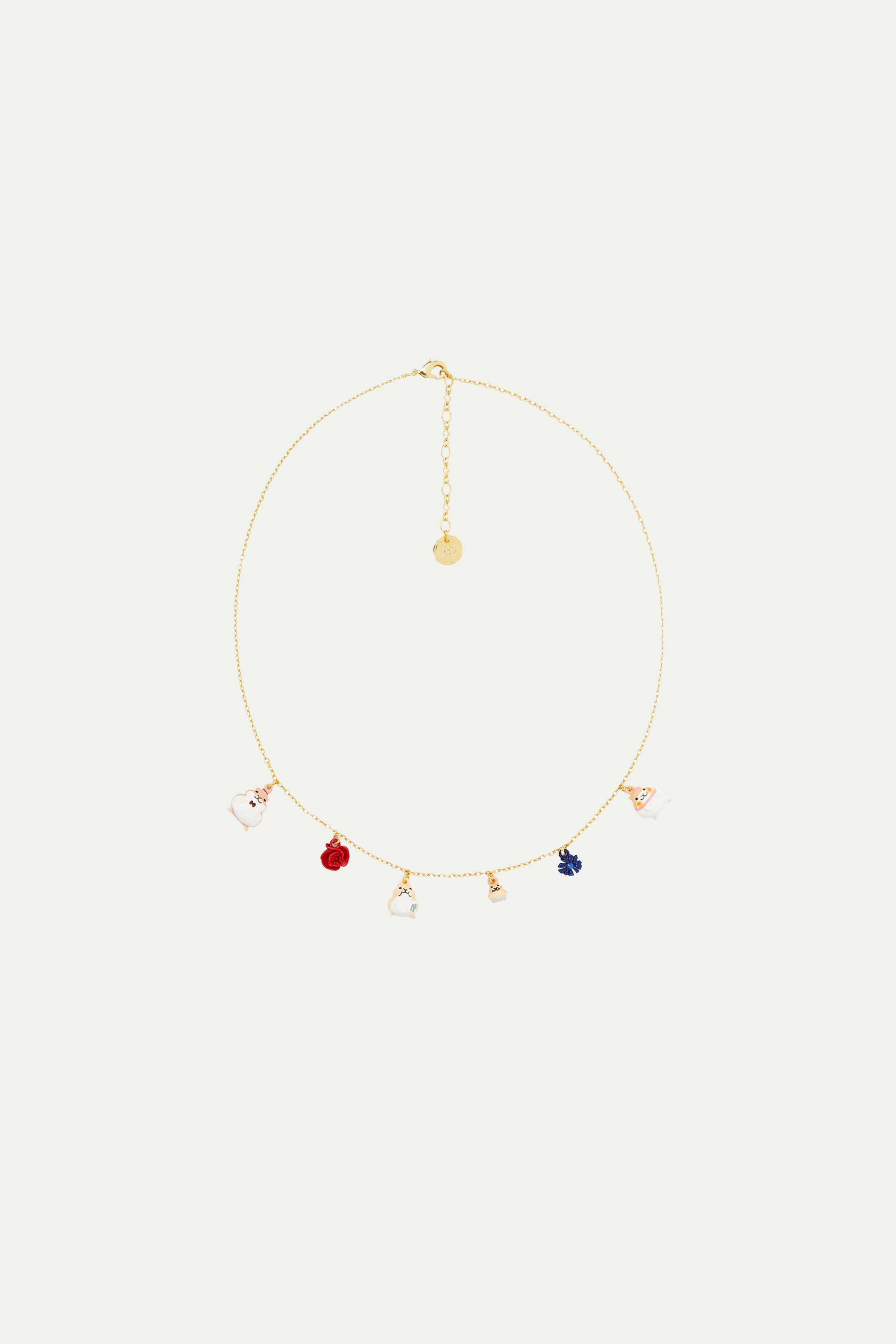 Collier charms famille d'hamsters et fleurs