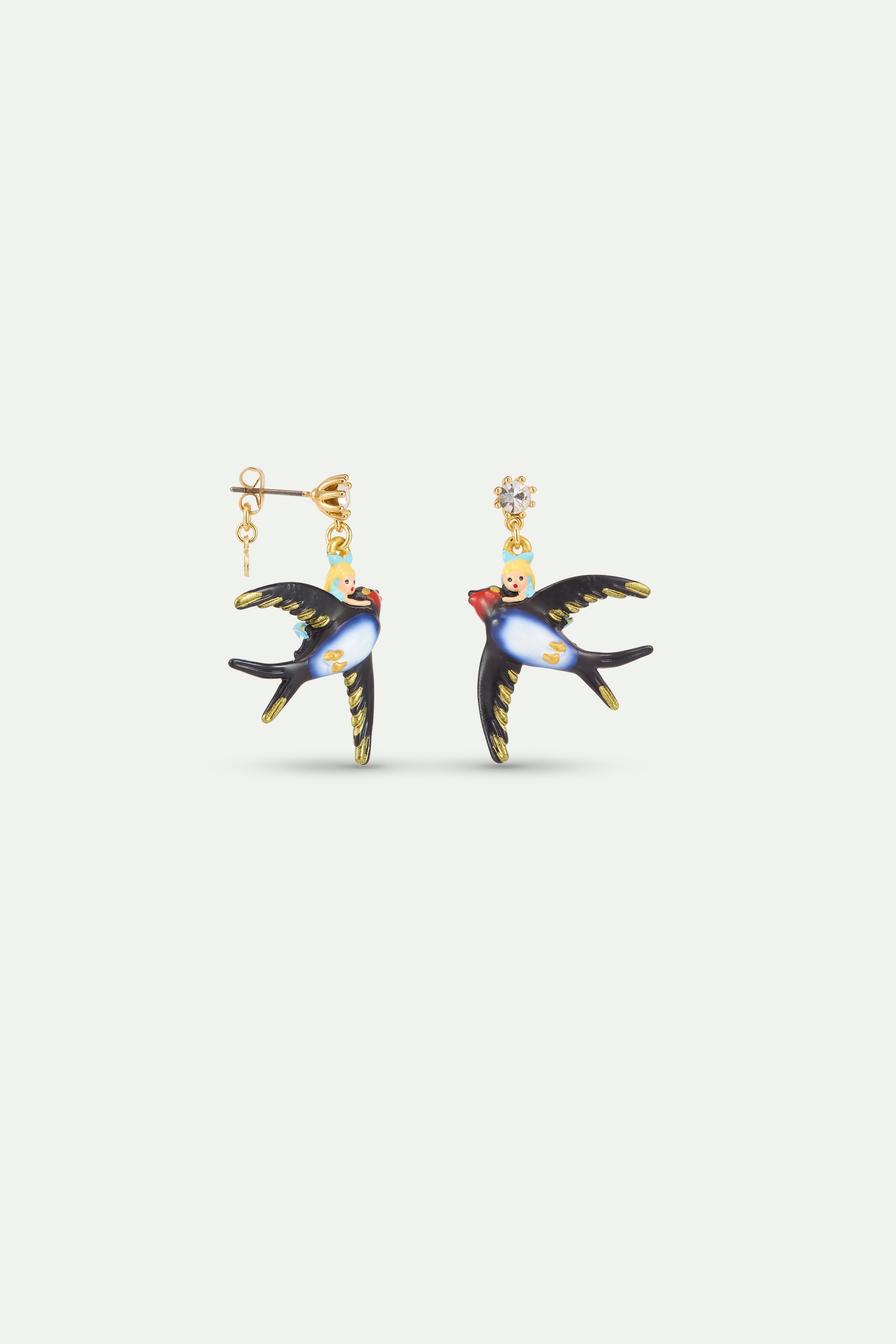 Boucles d'oreilles Alice, hirondelle et cristal