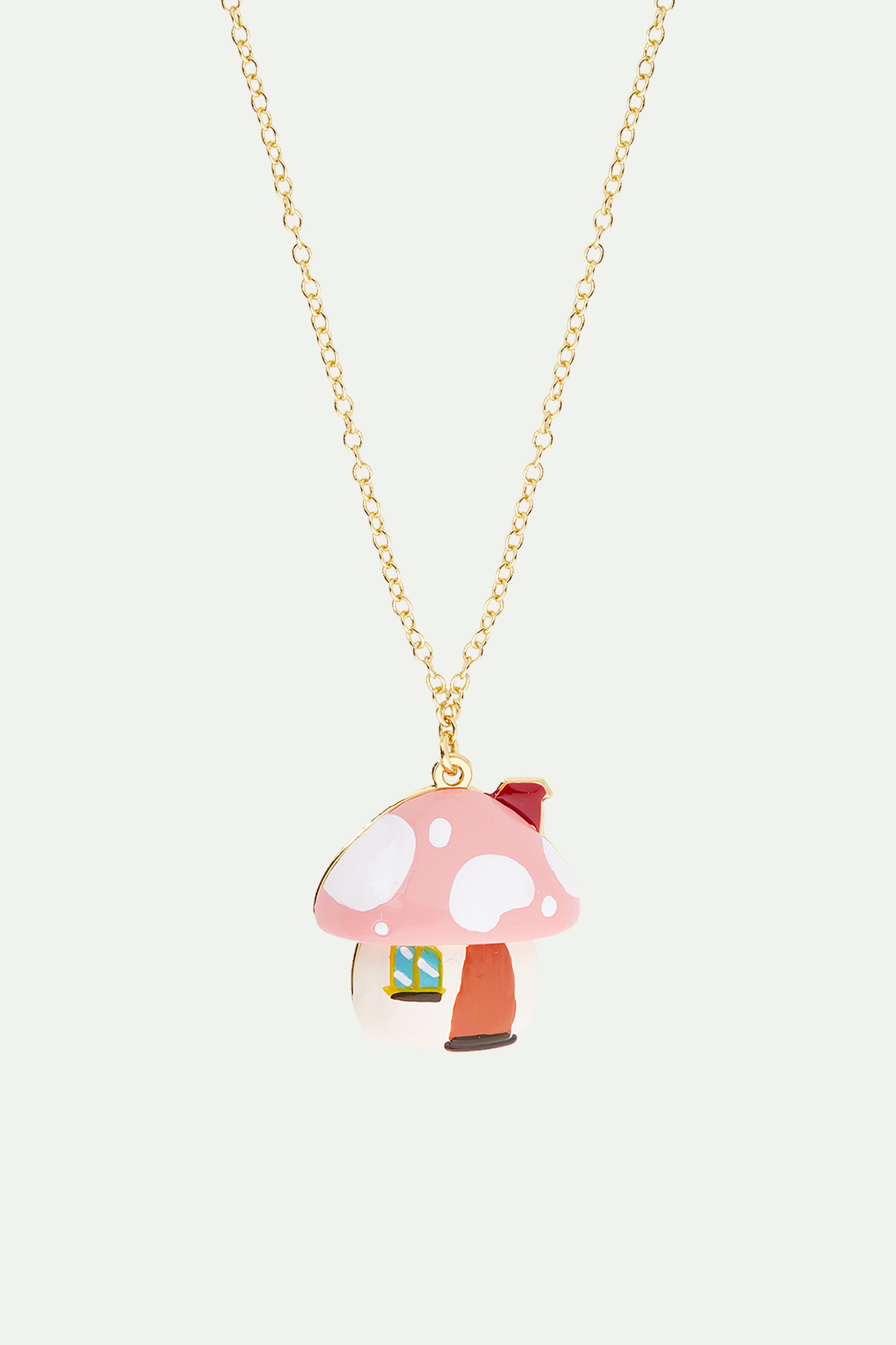Collier pendentif champignon magique mouche émail rouge agarique bijoux