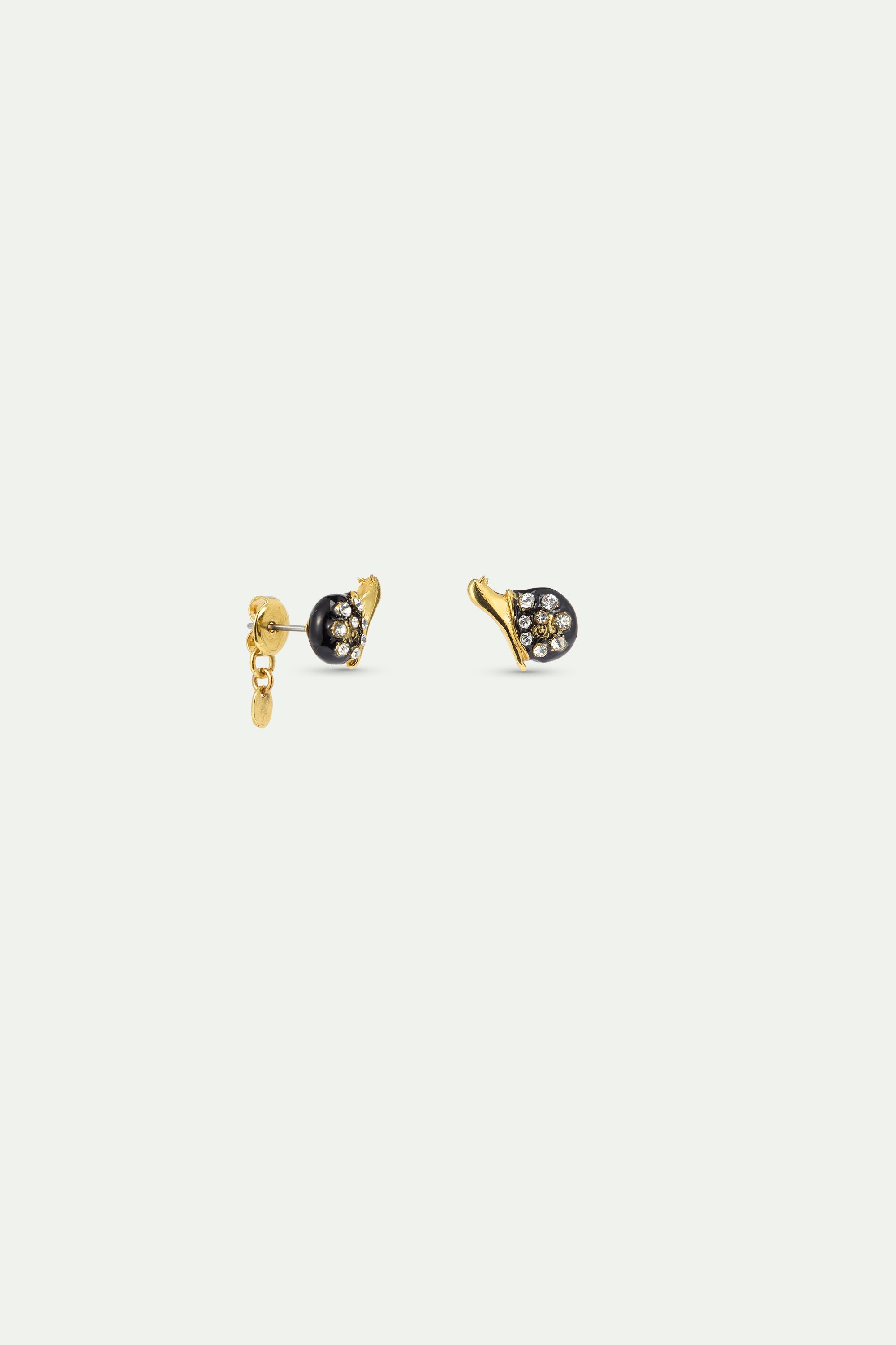 Boucles d'oreilles tiges escargot noir et doré, cristaux