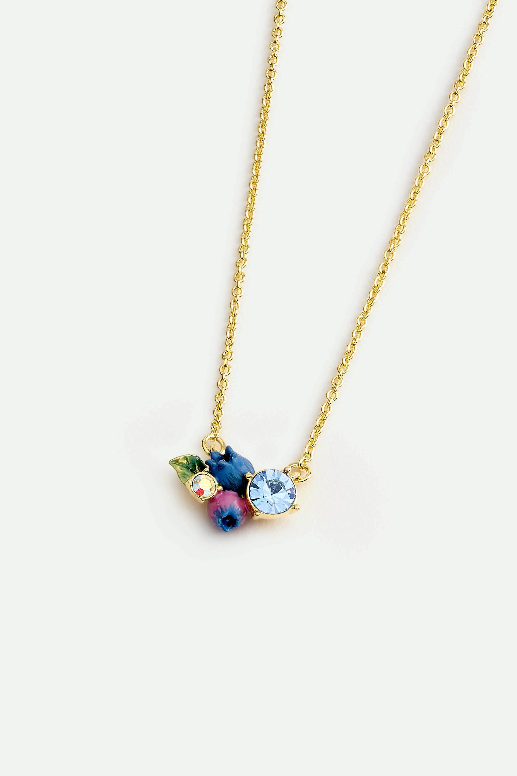 Collier fin myrtille et pierres rondes blanche et bleue