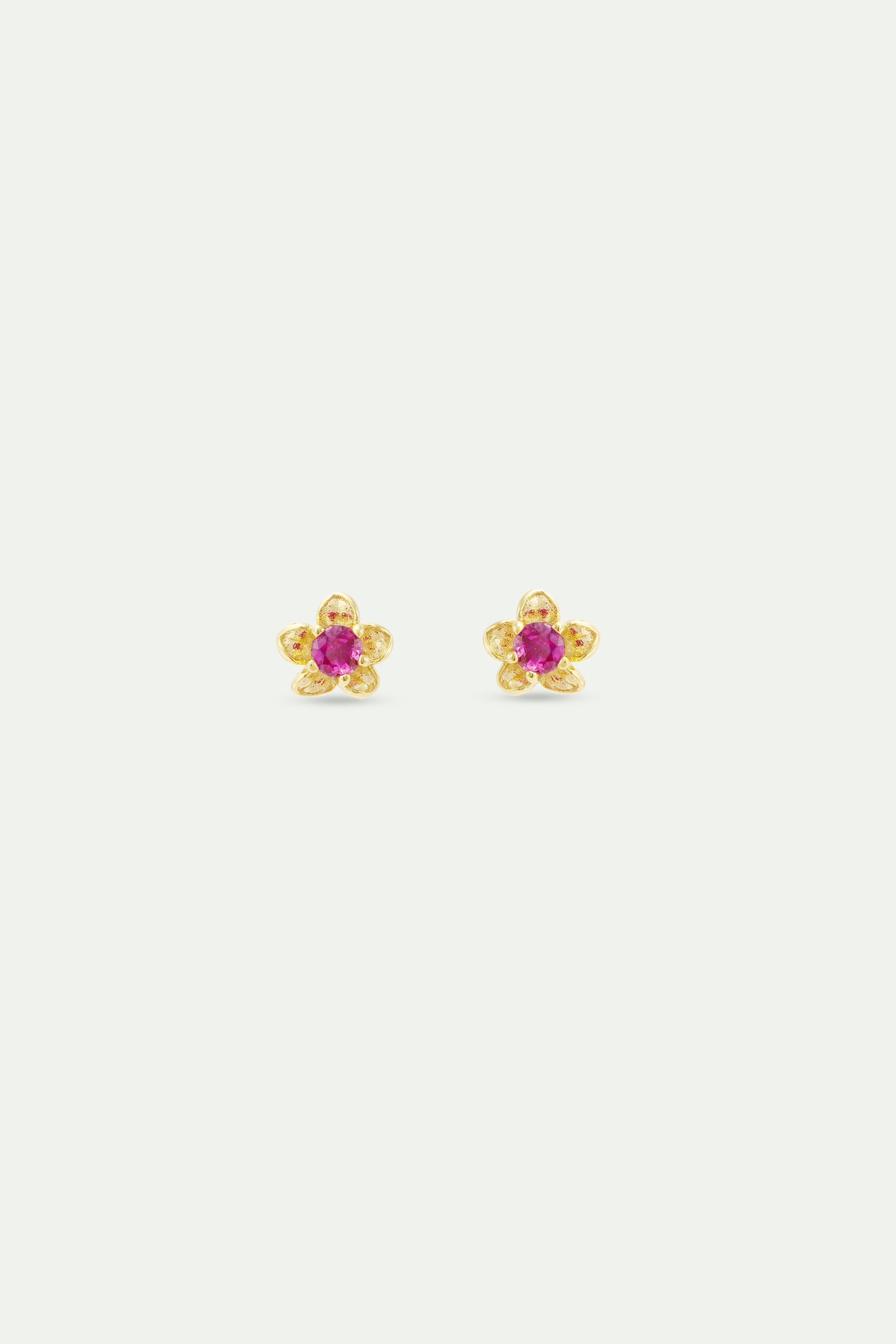 Boucles d'oreilles tiges petite anémone dorée et cristal rose