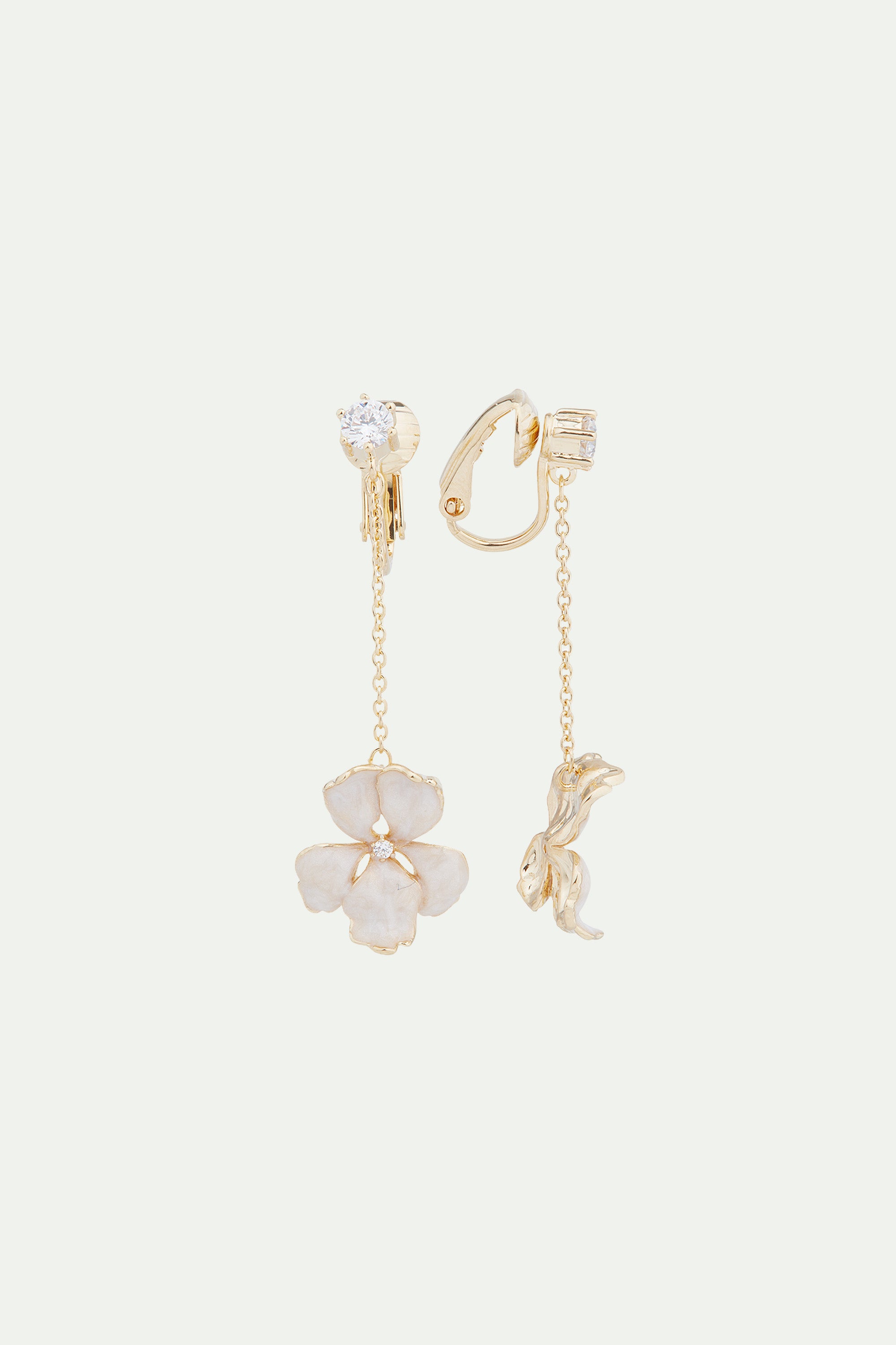 White Iris pendant clip-on earrings