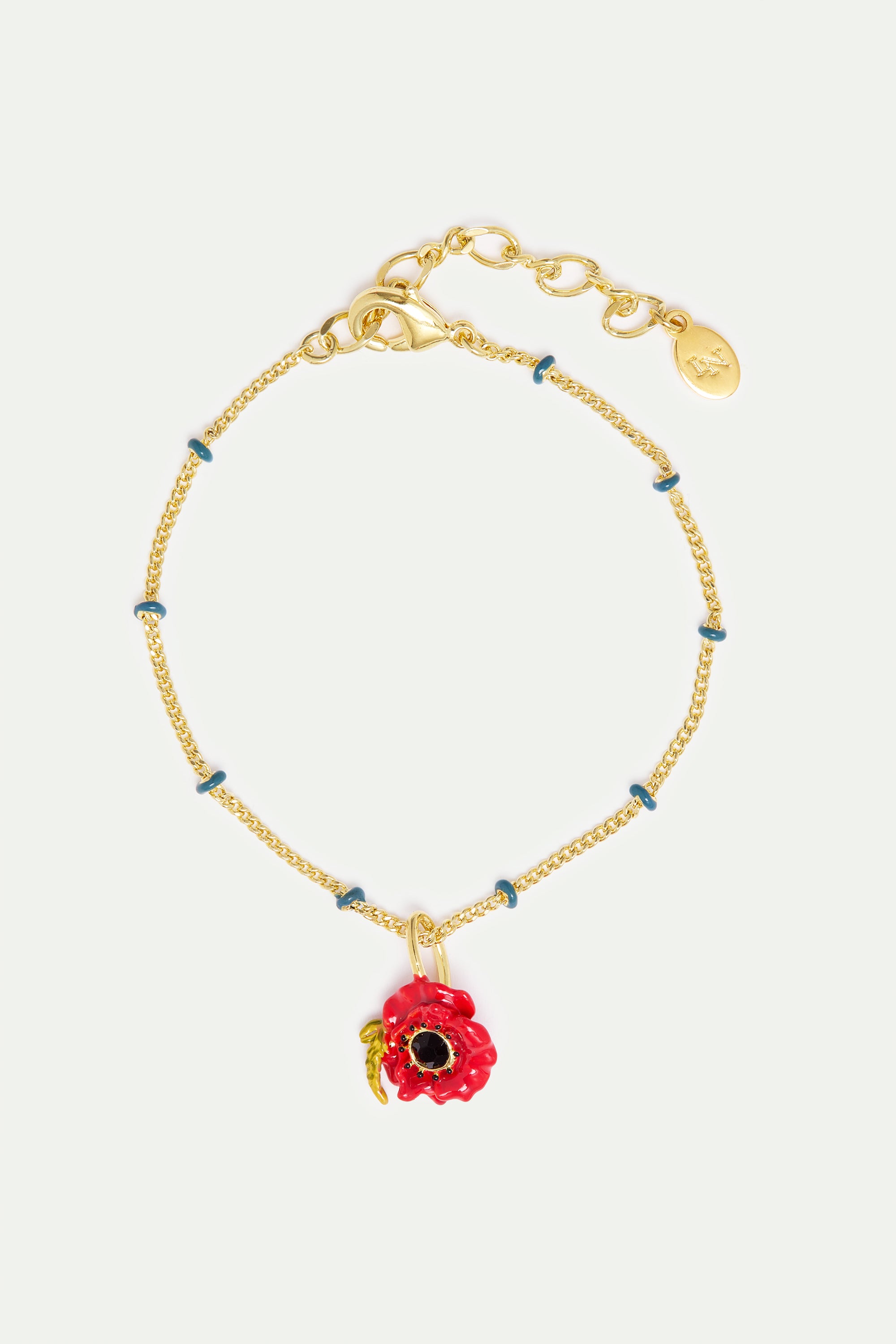 Bracelet fin coquelicot rouge et cristal noir