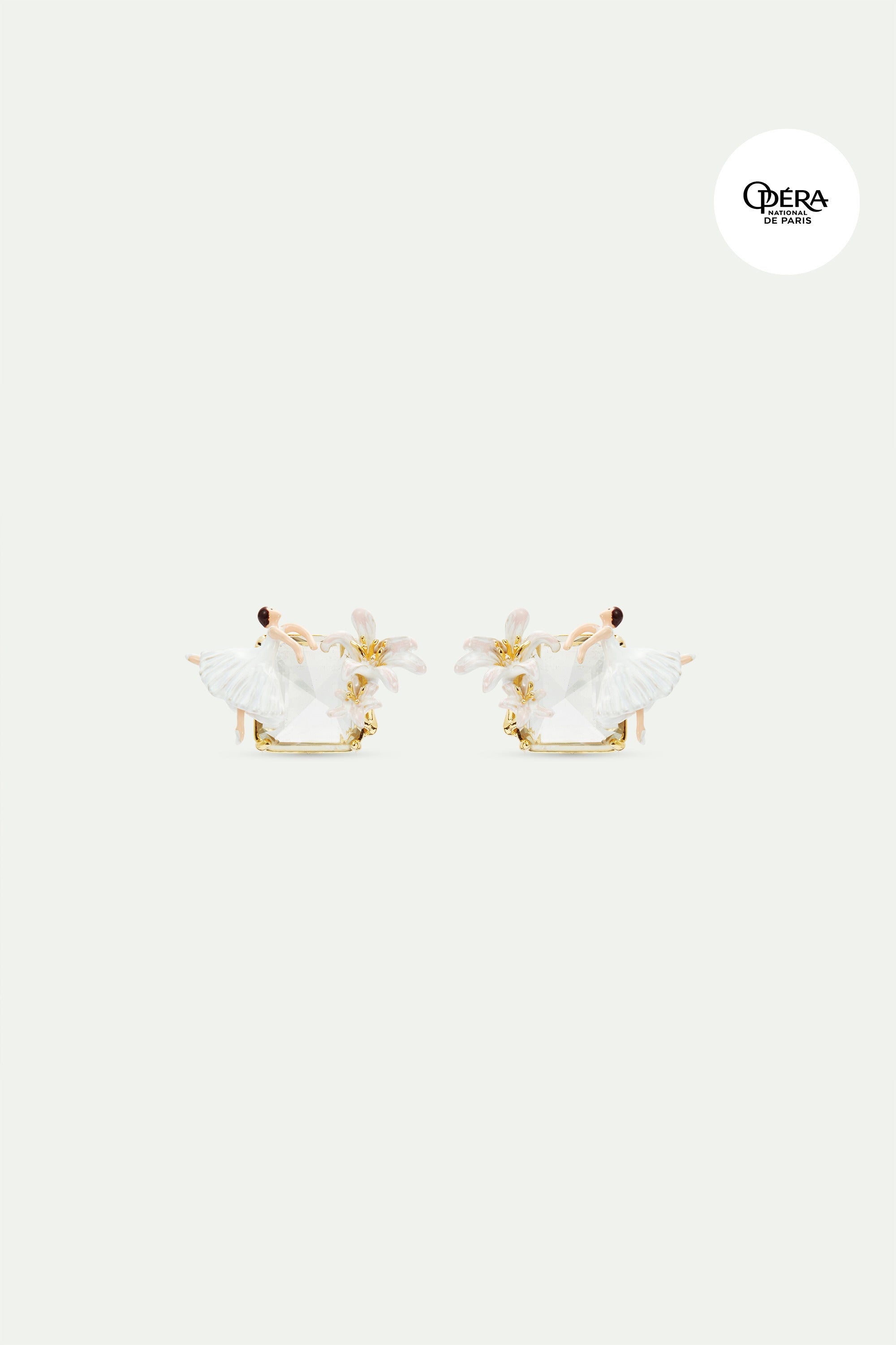 Post earrings, faceted stone, Ballerina and white lily