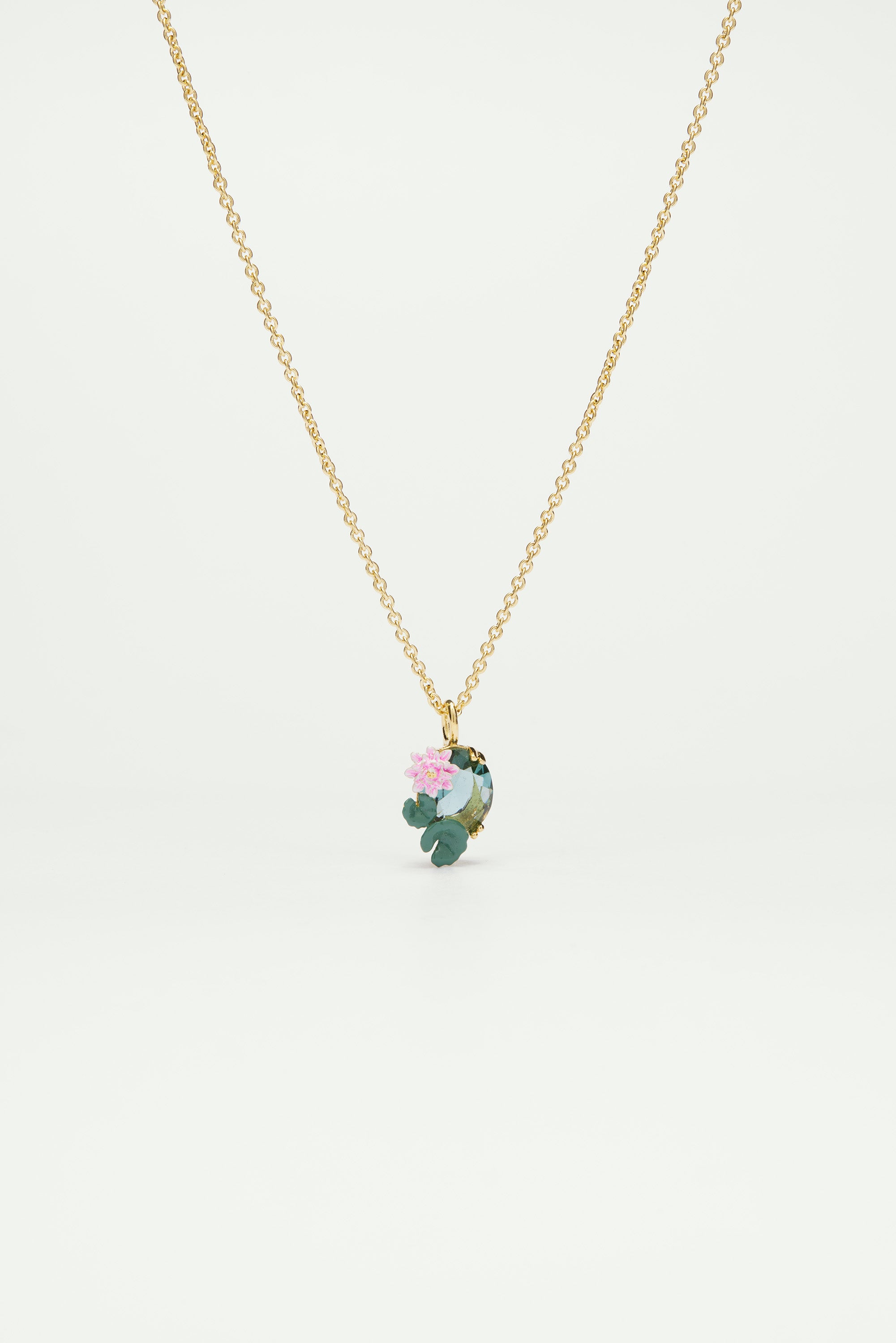 Lotus flower and blue stone pendant necklace - Main Image