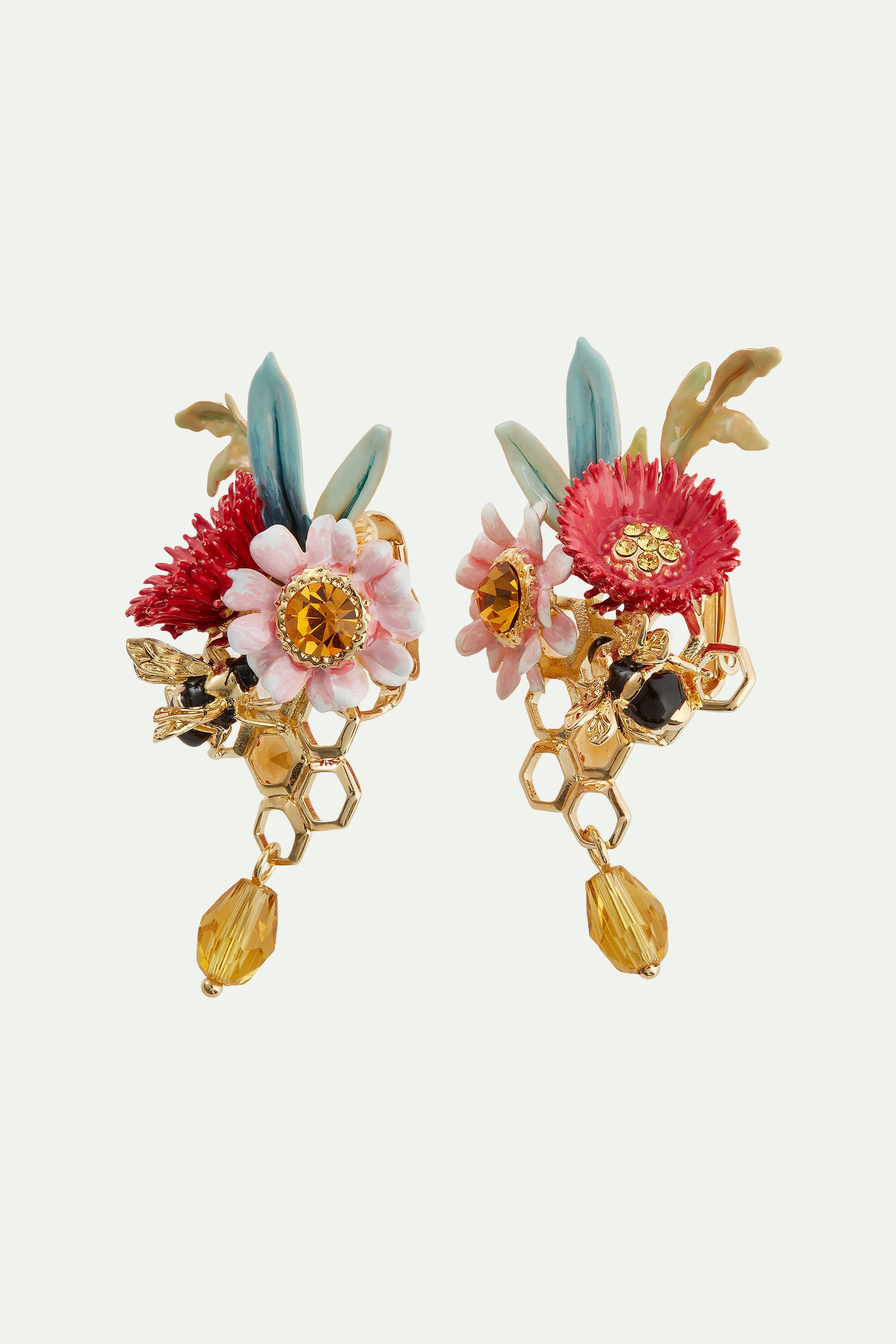 Boucles d'oreilles tiges fleurs et alvéoles de miel