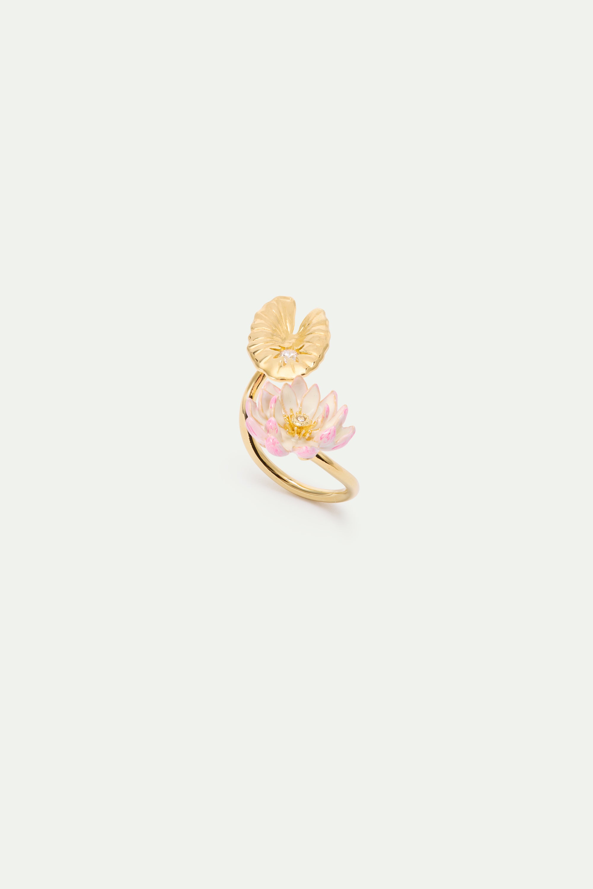Bague ajustable nymphéa rose et lotus doré