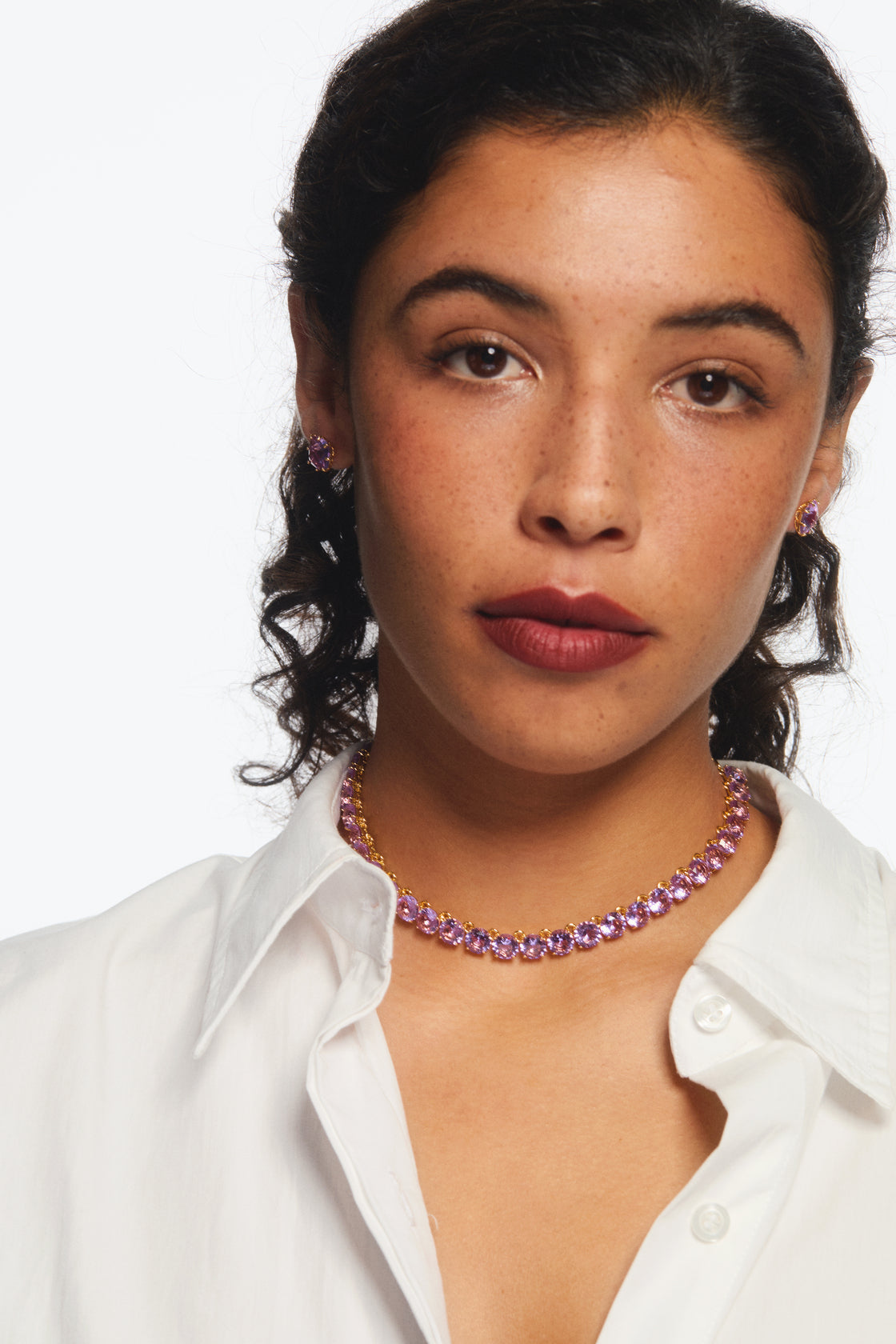 Collier ras de cou pierres rondes La Diamantine lavande