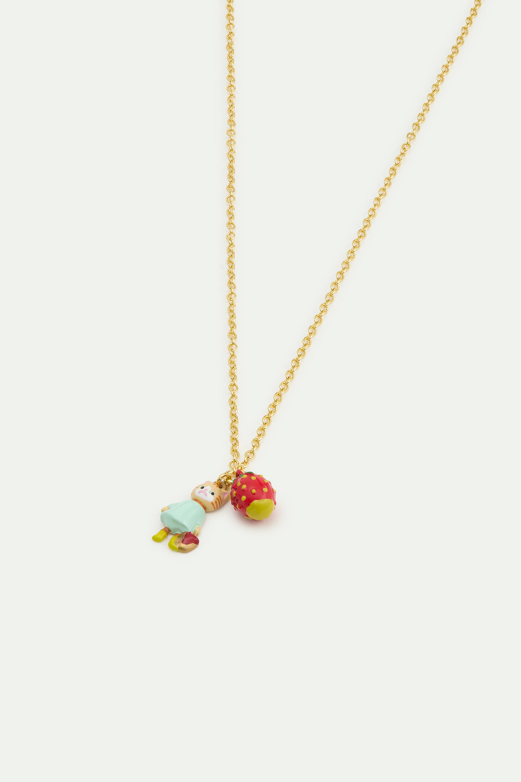 Collier pendentif chat roux et fraise