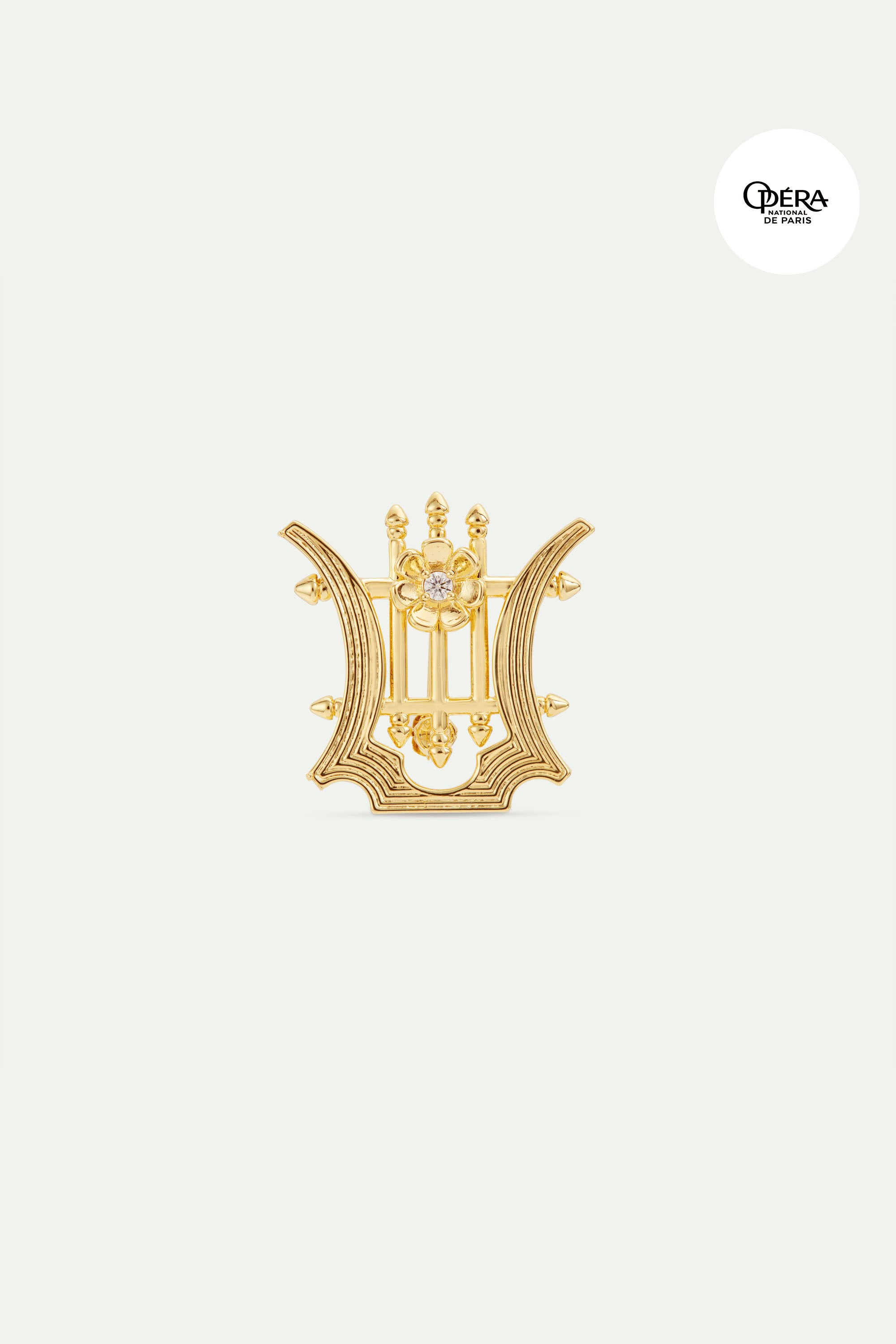 Broche Lyre dorée et cristaux