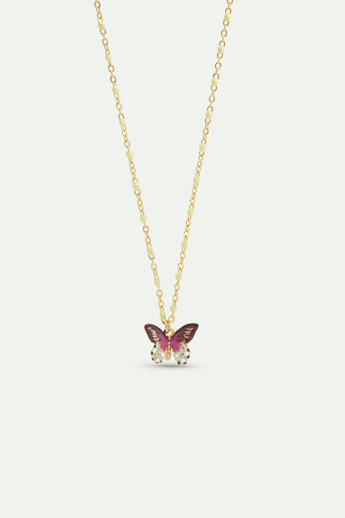 Collier pendentif Papillon vert et violet