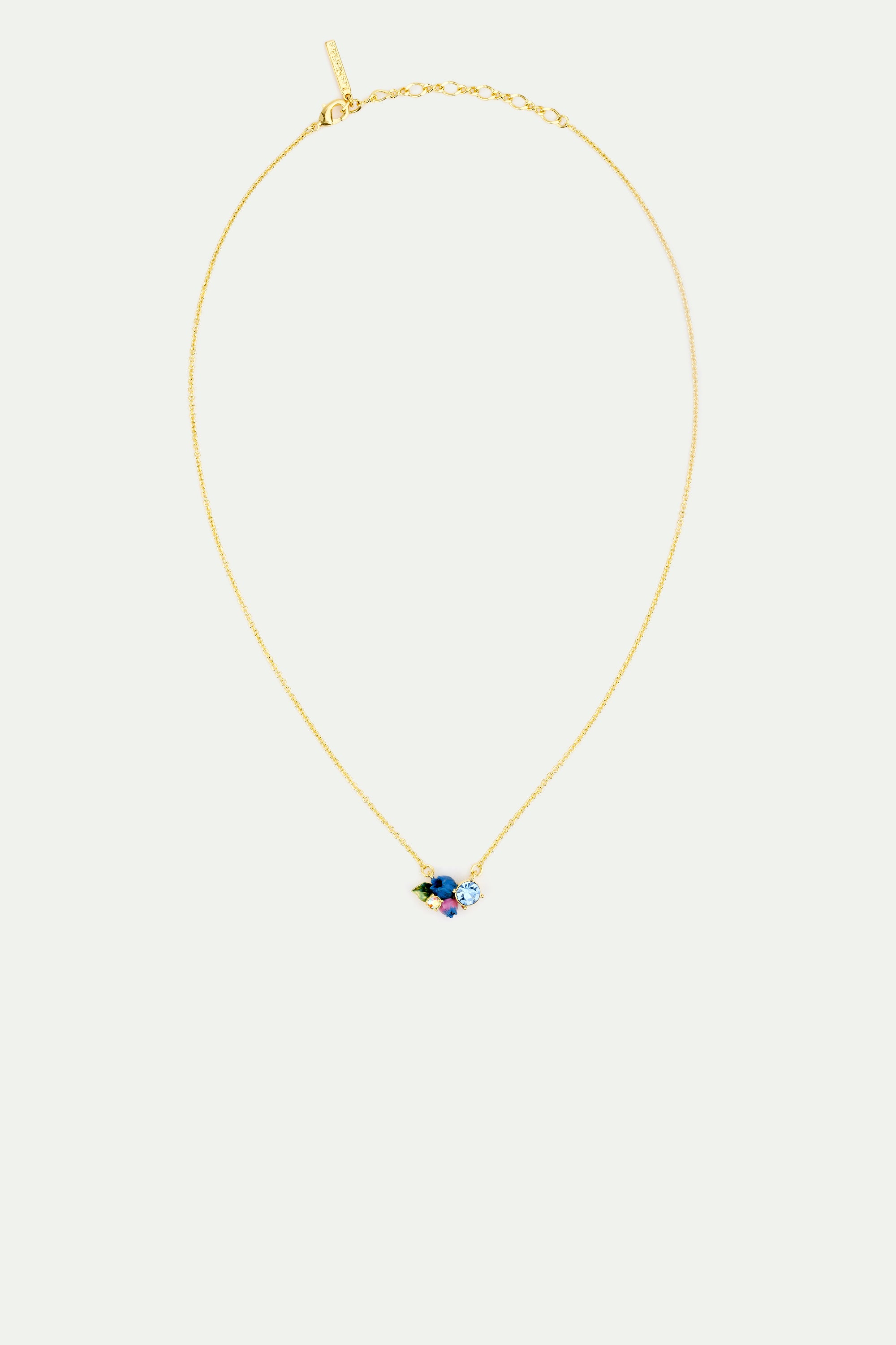 Collier fin myrtille et pierres rondes blanche et bleue
