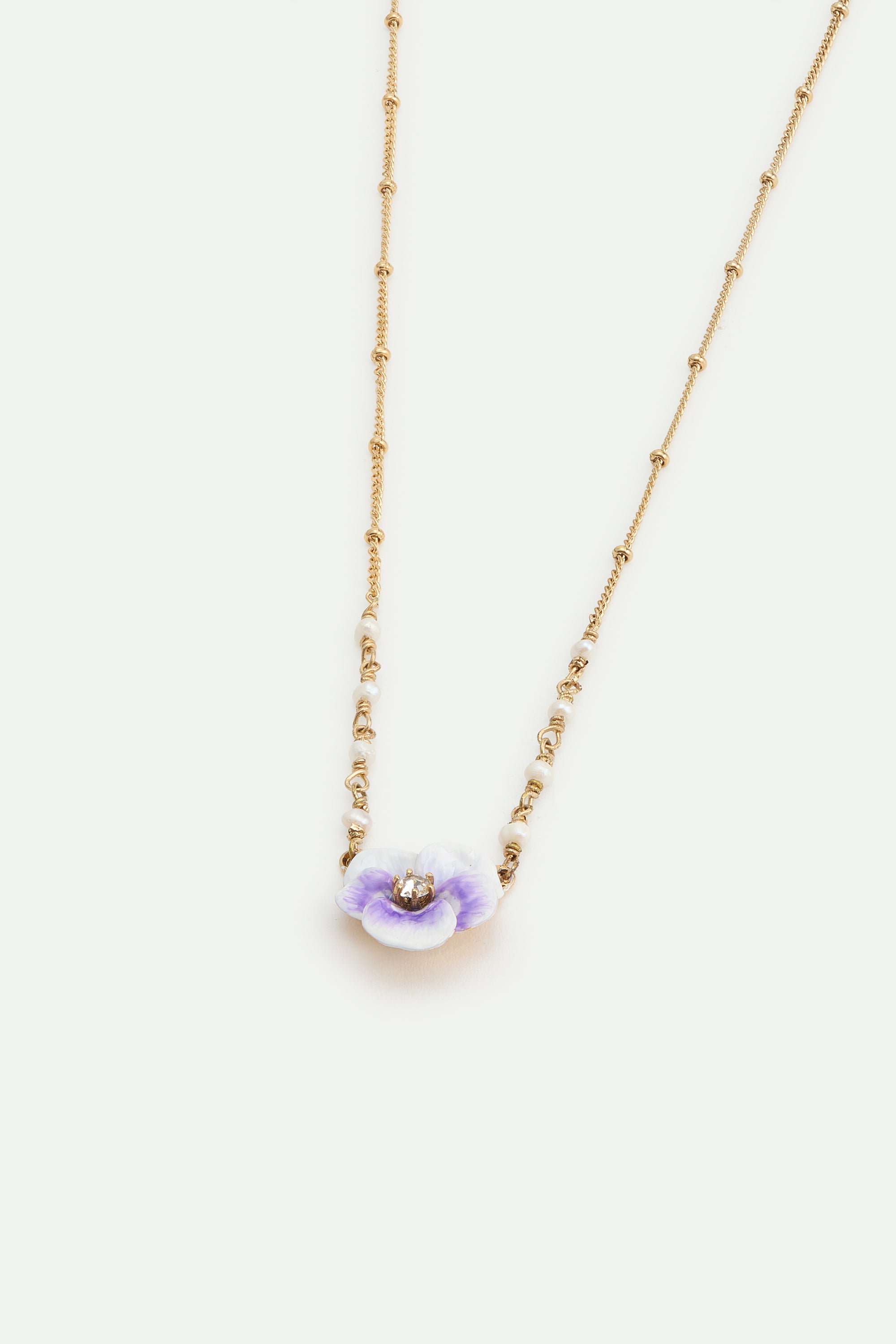 Collier pendentif pensée violette et cristal taillé