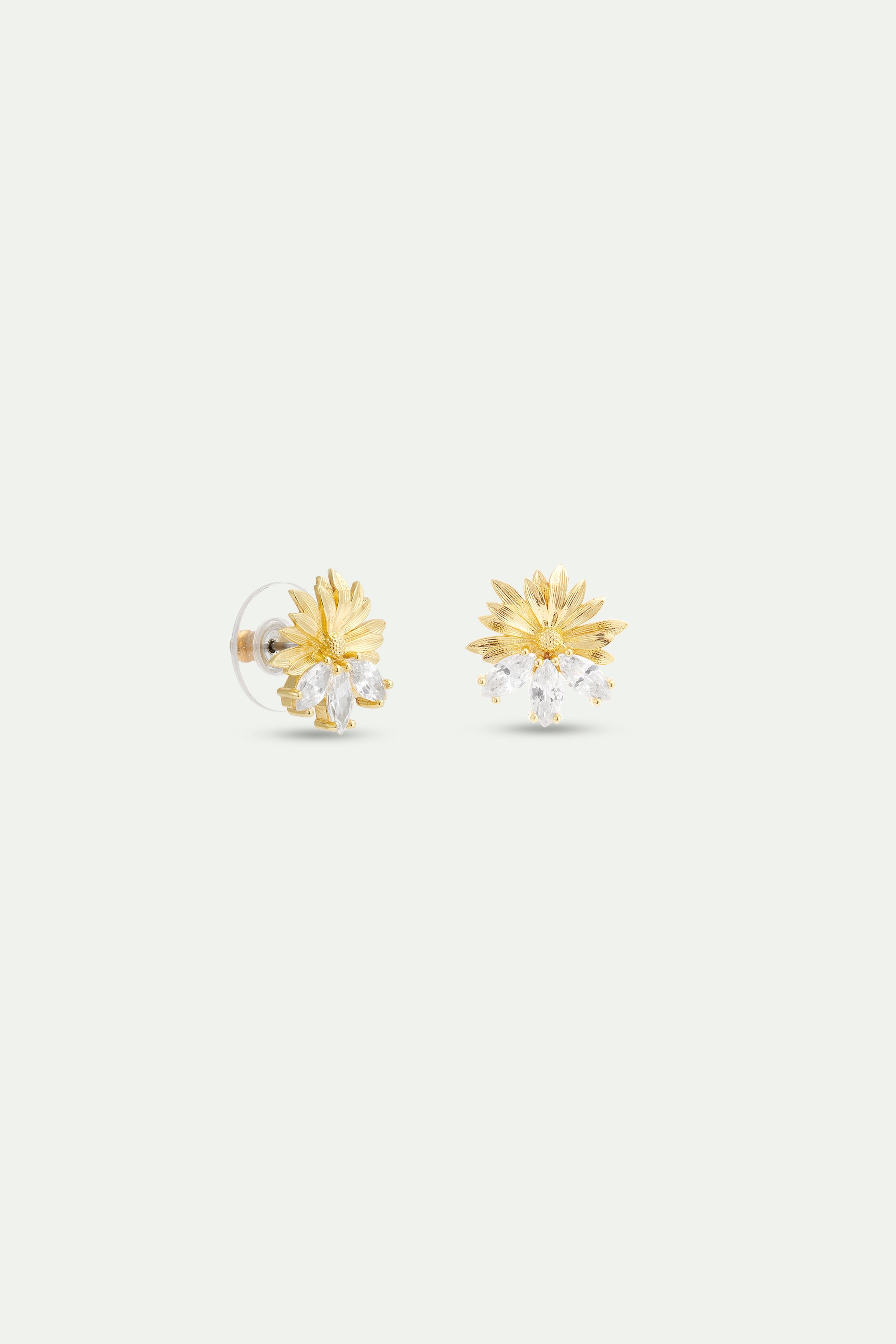 Boucles d'oreilles tiges dorées marguerite et pierres blanches