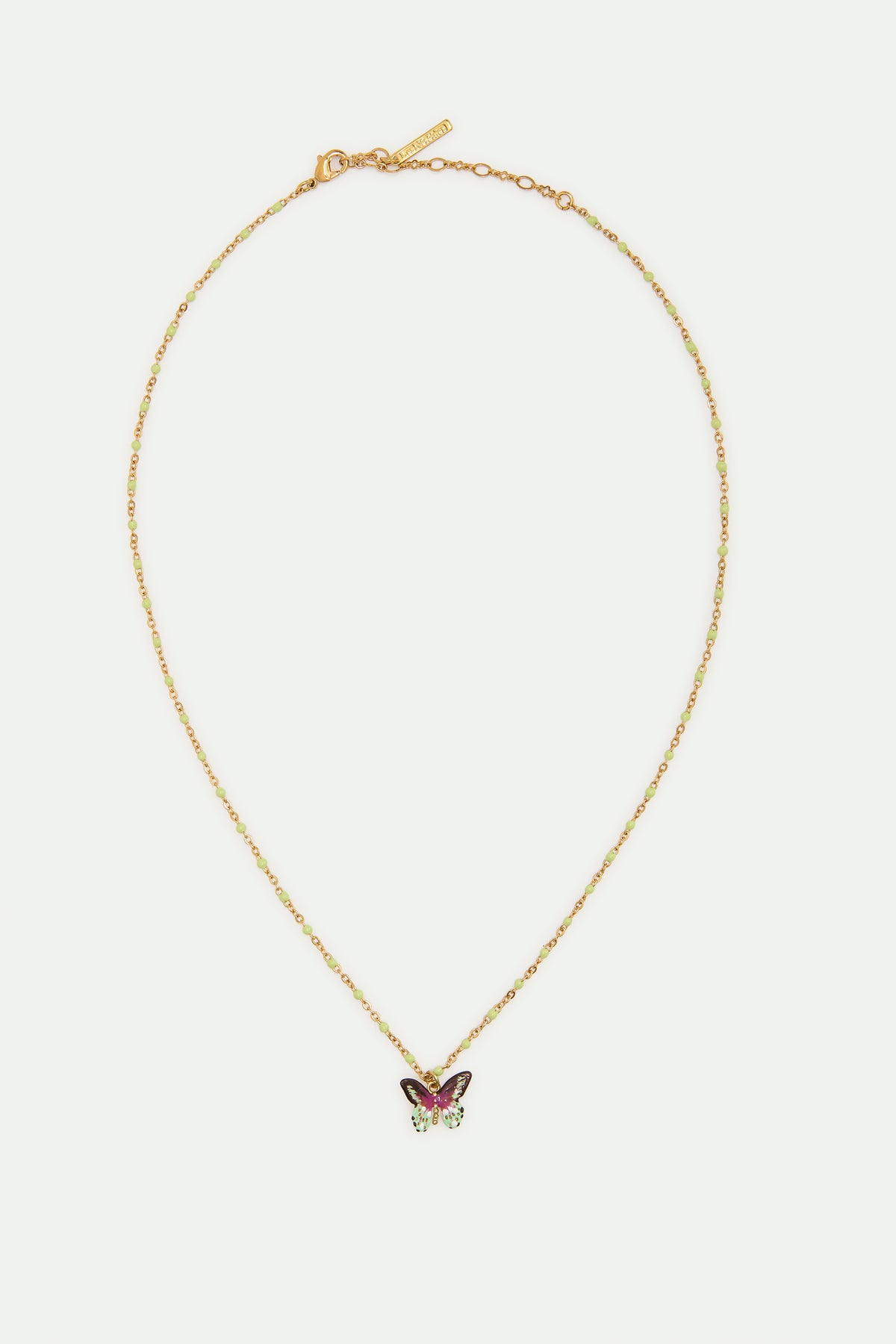 Collier pendentif Papillon vert et violet