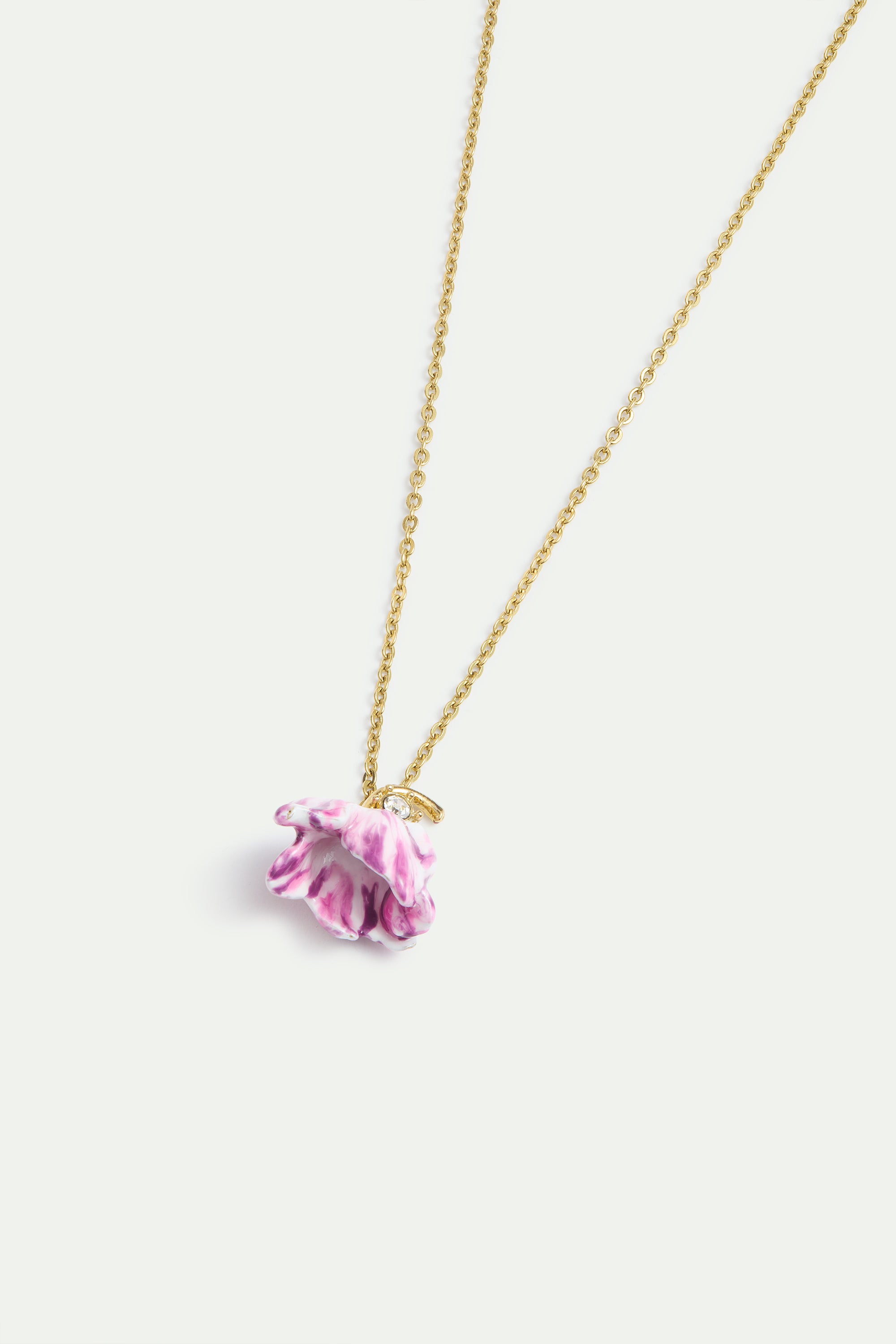 Collier pendentif tulipe violette et cristal