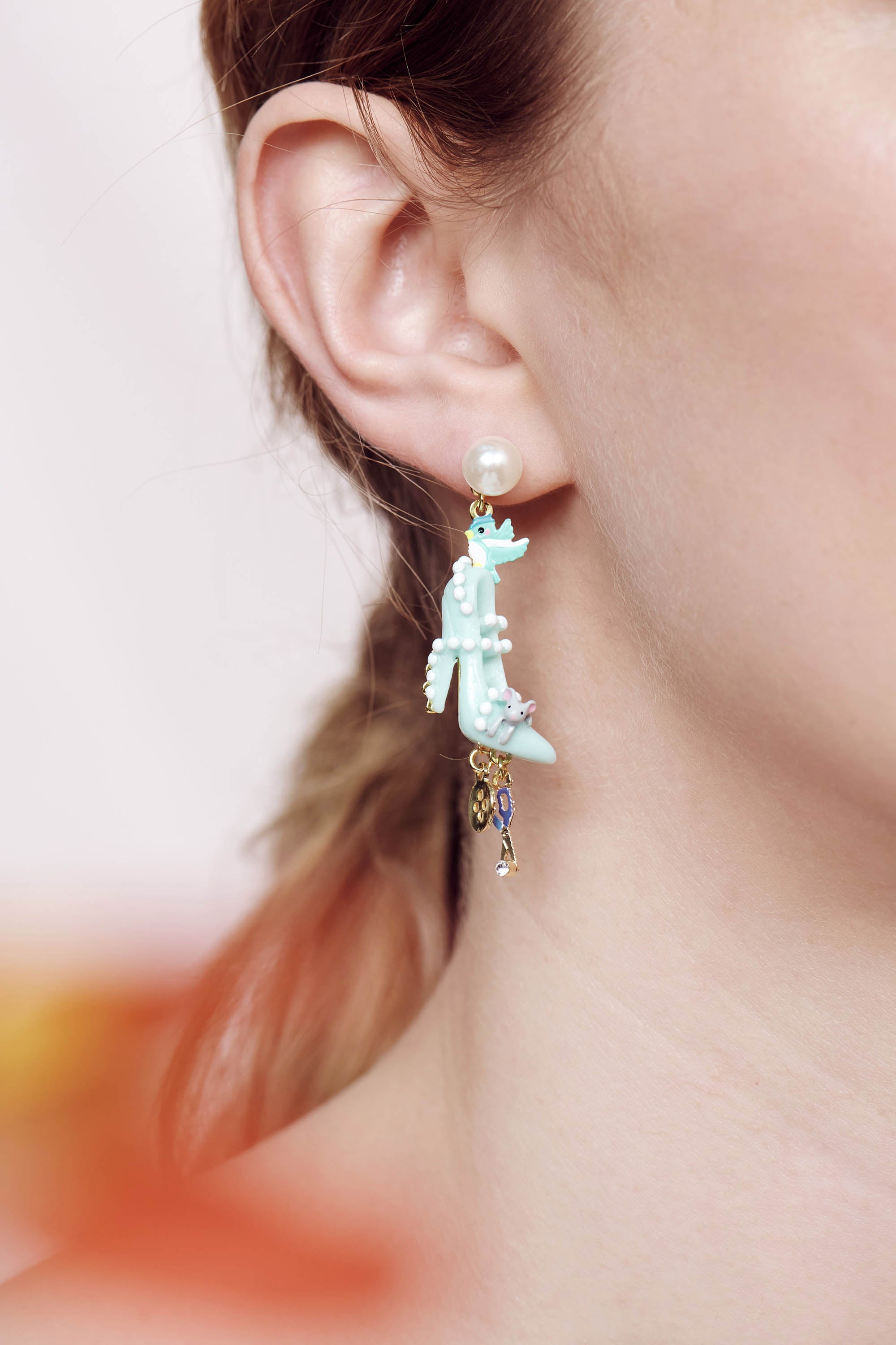 Pearl, Slipper, Bird, Button, Scissors and Mouse clip-on earrings