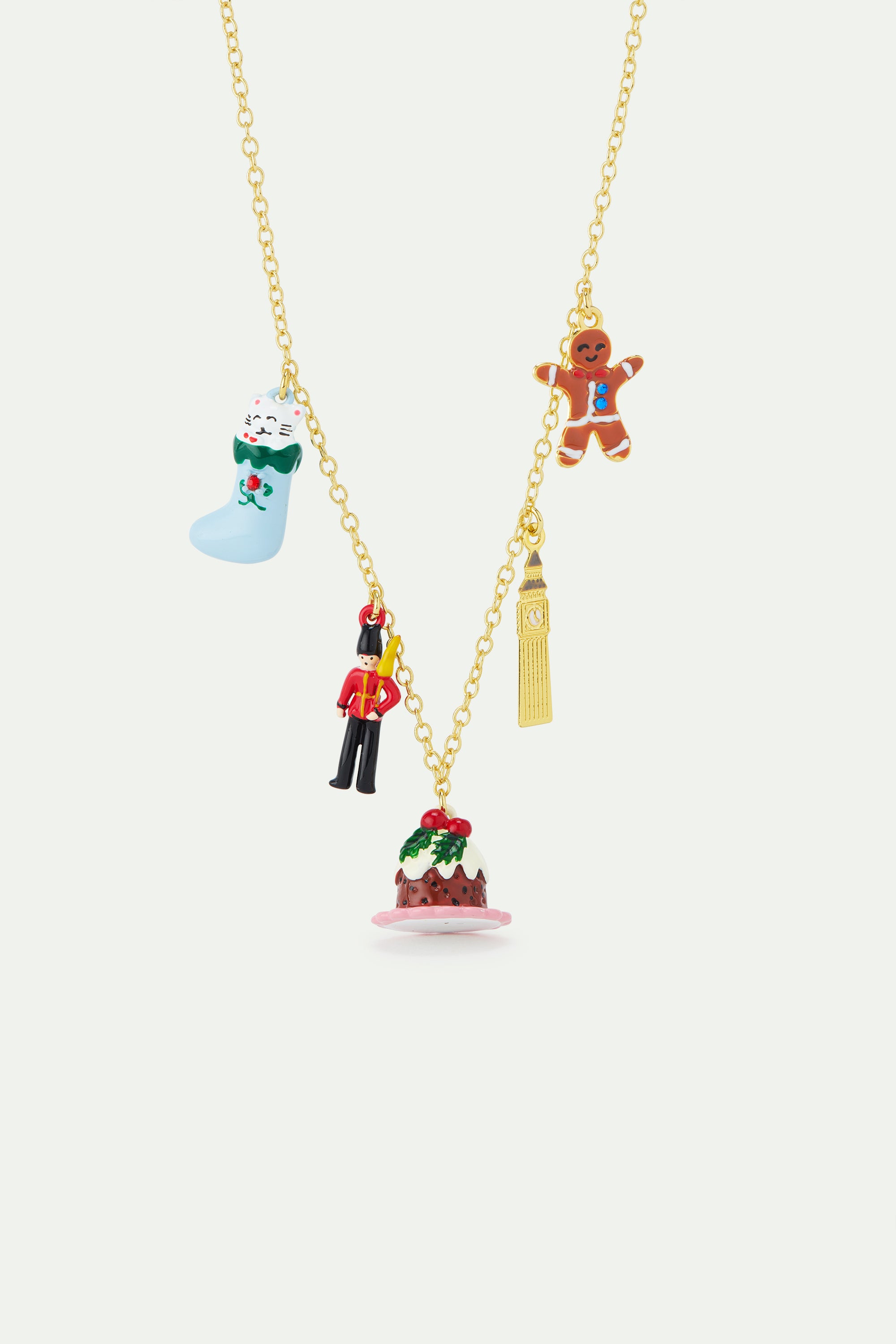 Collier charm's chausette de noël, garde royal, pudding, Big ben et pain d'épices