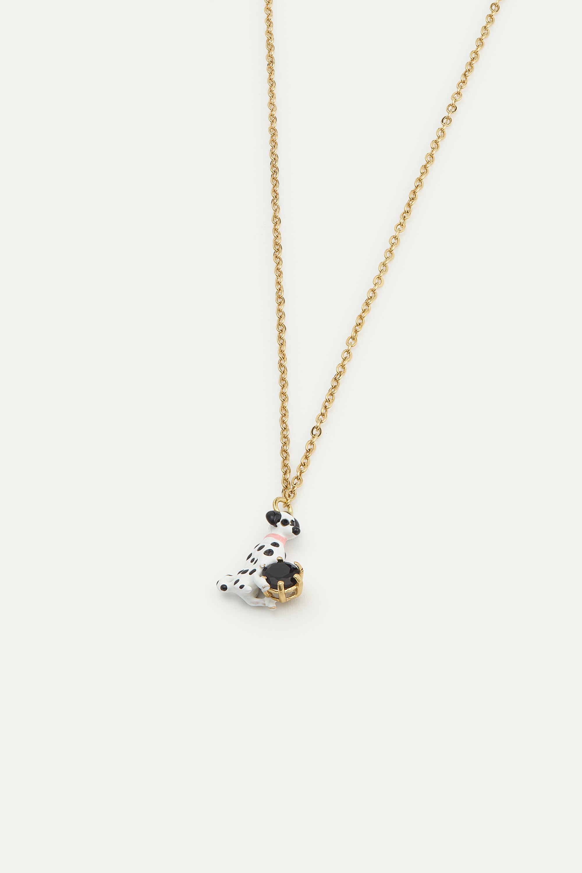 Dalmatian and black round faceted glass stone pendant necklace