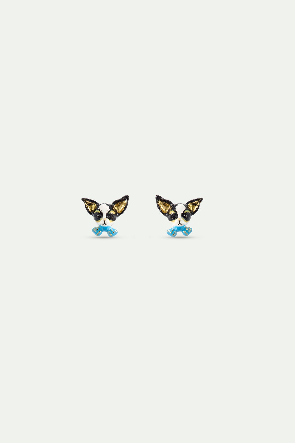 Boucles d'oreilles tiges Chihuahua et noeud papillon bleu