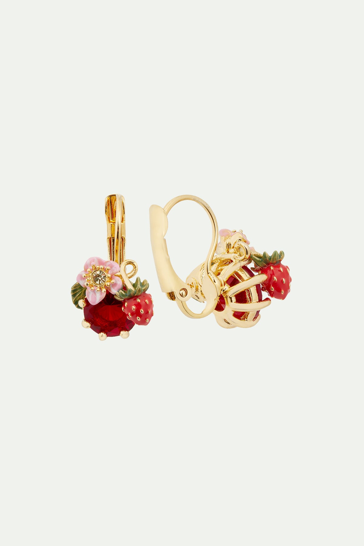 Wild strawberry and red stone sleeper earrings