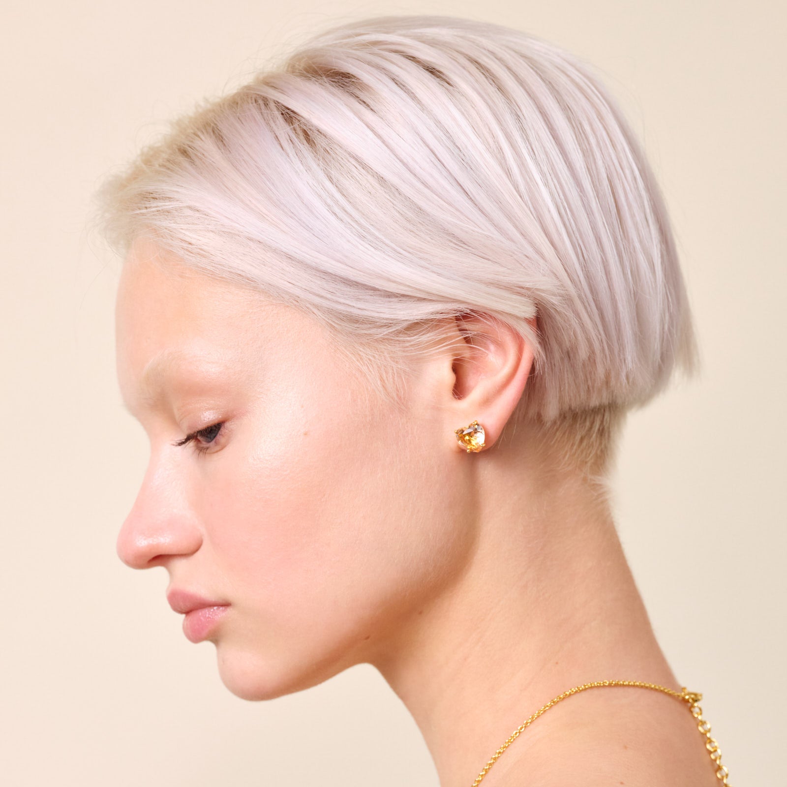 Apricot pink diamantine heart sleeper earrings