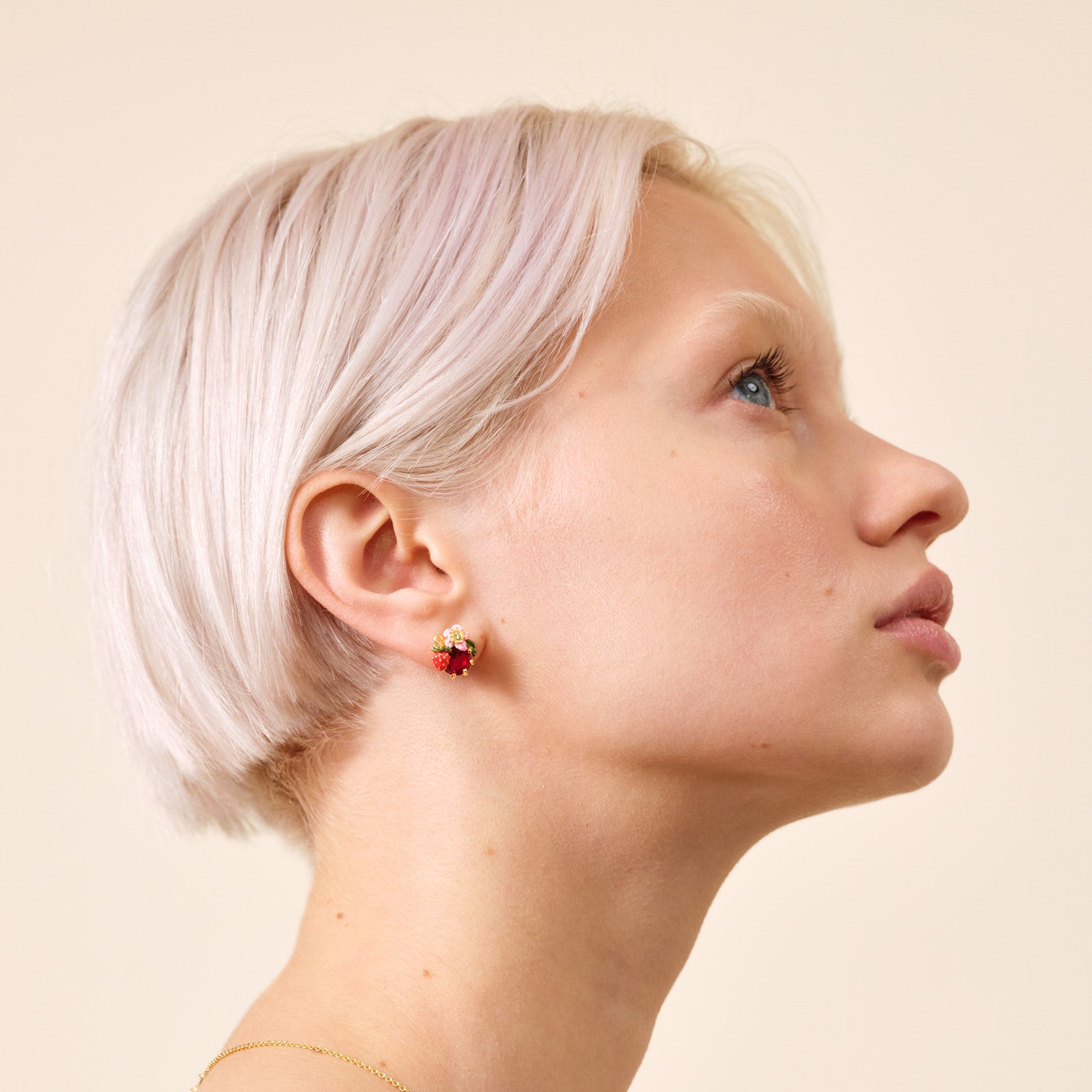 Wild strawberry and red stone sleeper earrings