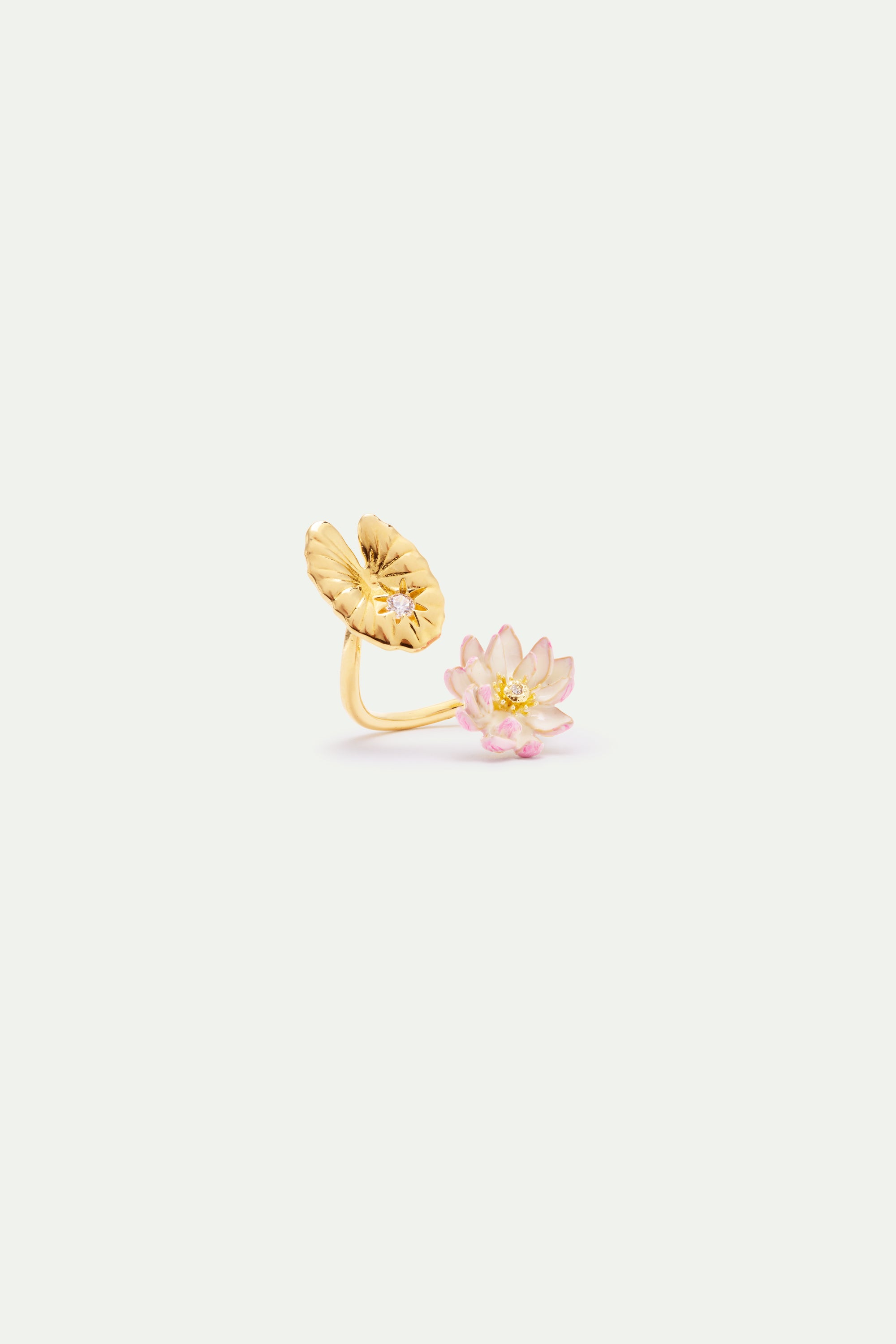 Bague ajustable nymphéa rose et lotus doré
