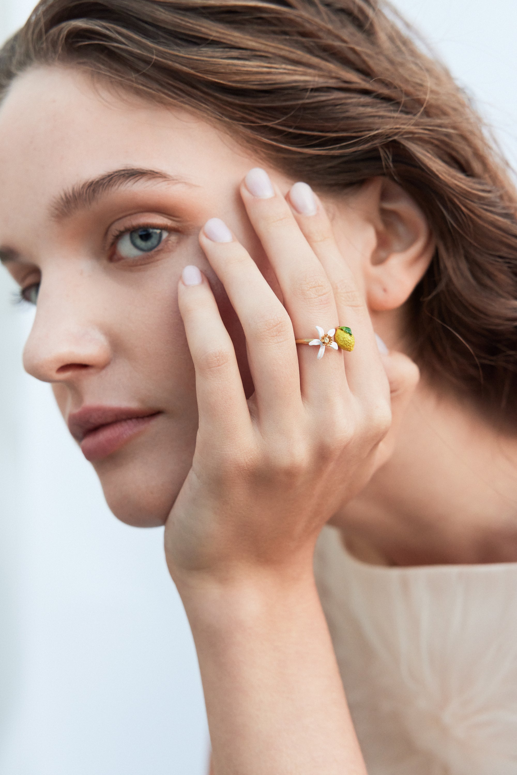 Anillo ajustable limón y flor de limonero