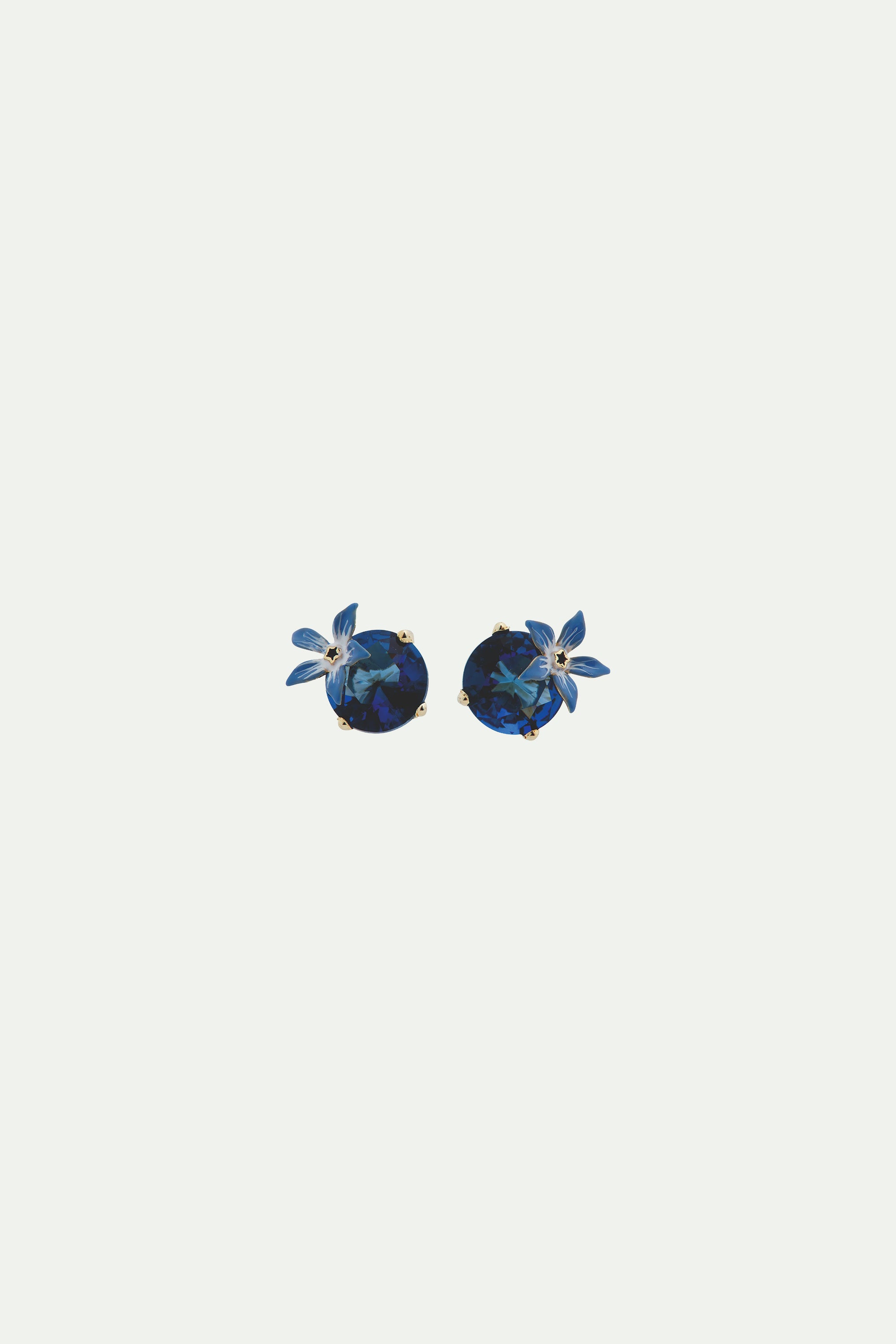 Boucles d'oreilles tiges fleur bleue et pierre ronde