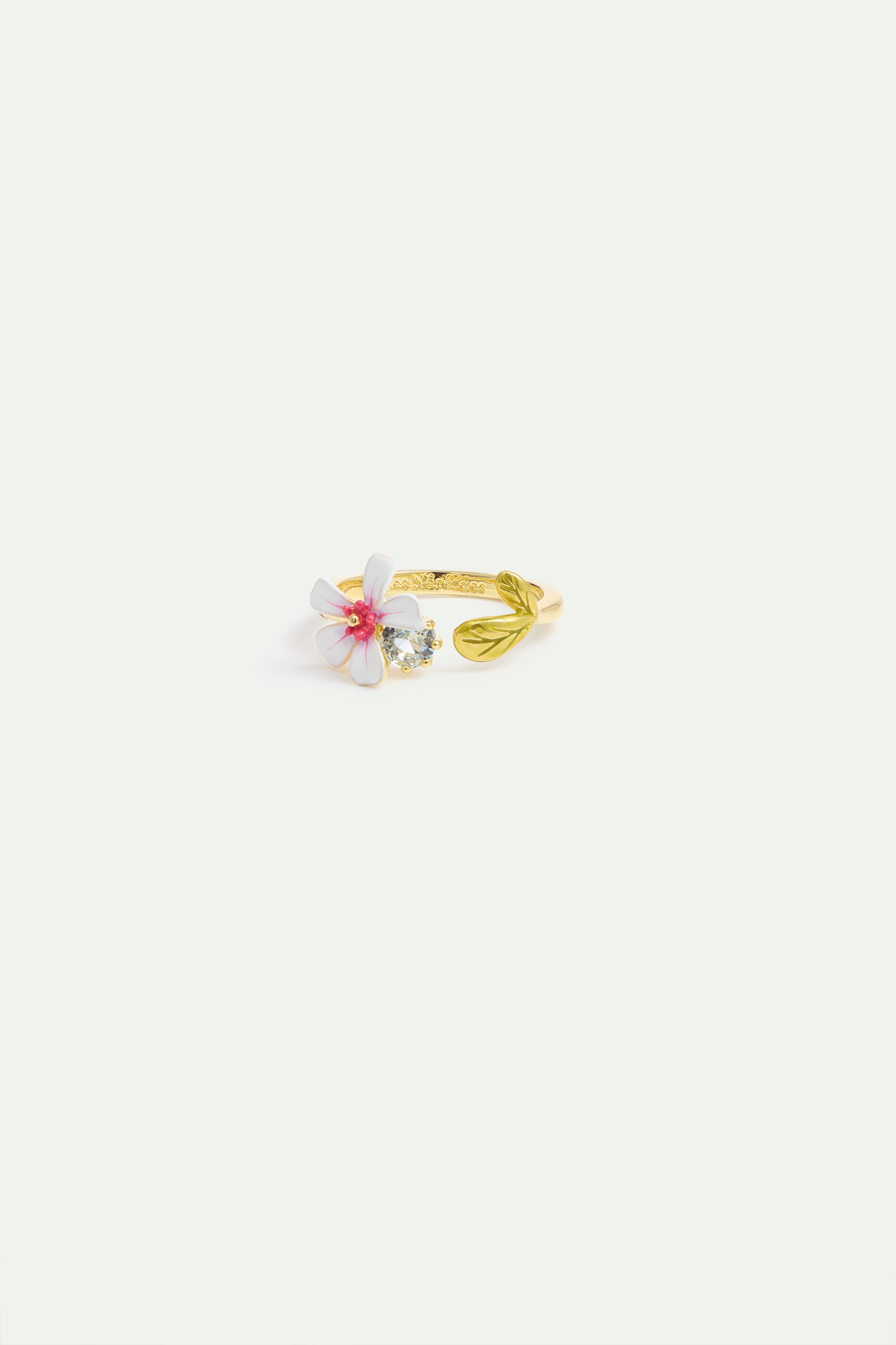 Bague ajustable aubépine blanche et rose et cristal bleu