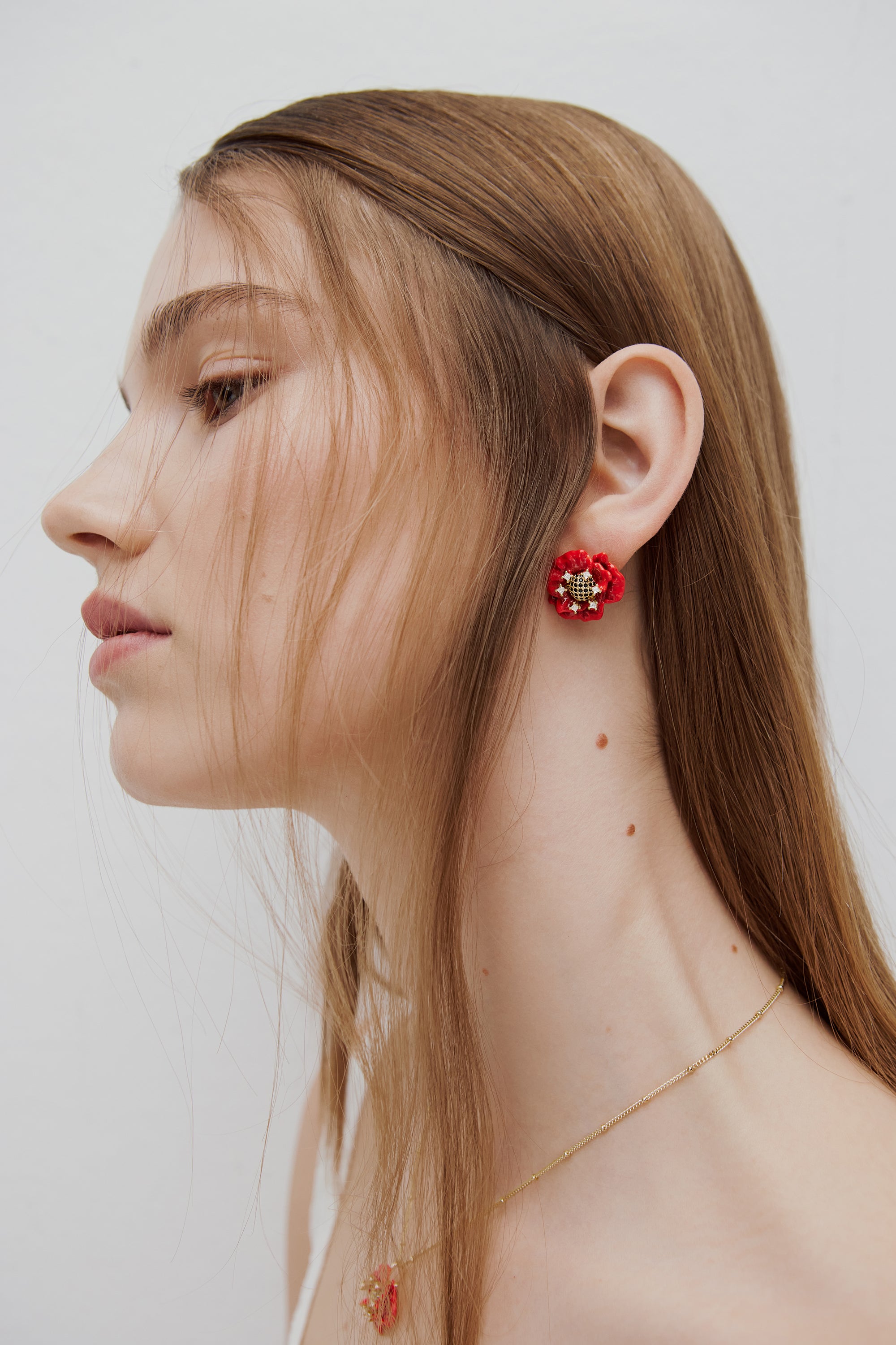 Boucles d'oreilles coquelicot rouge et oxydes de ziconium
