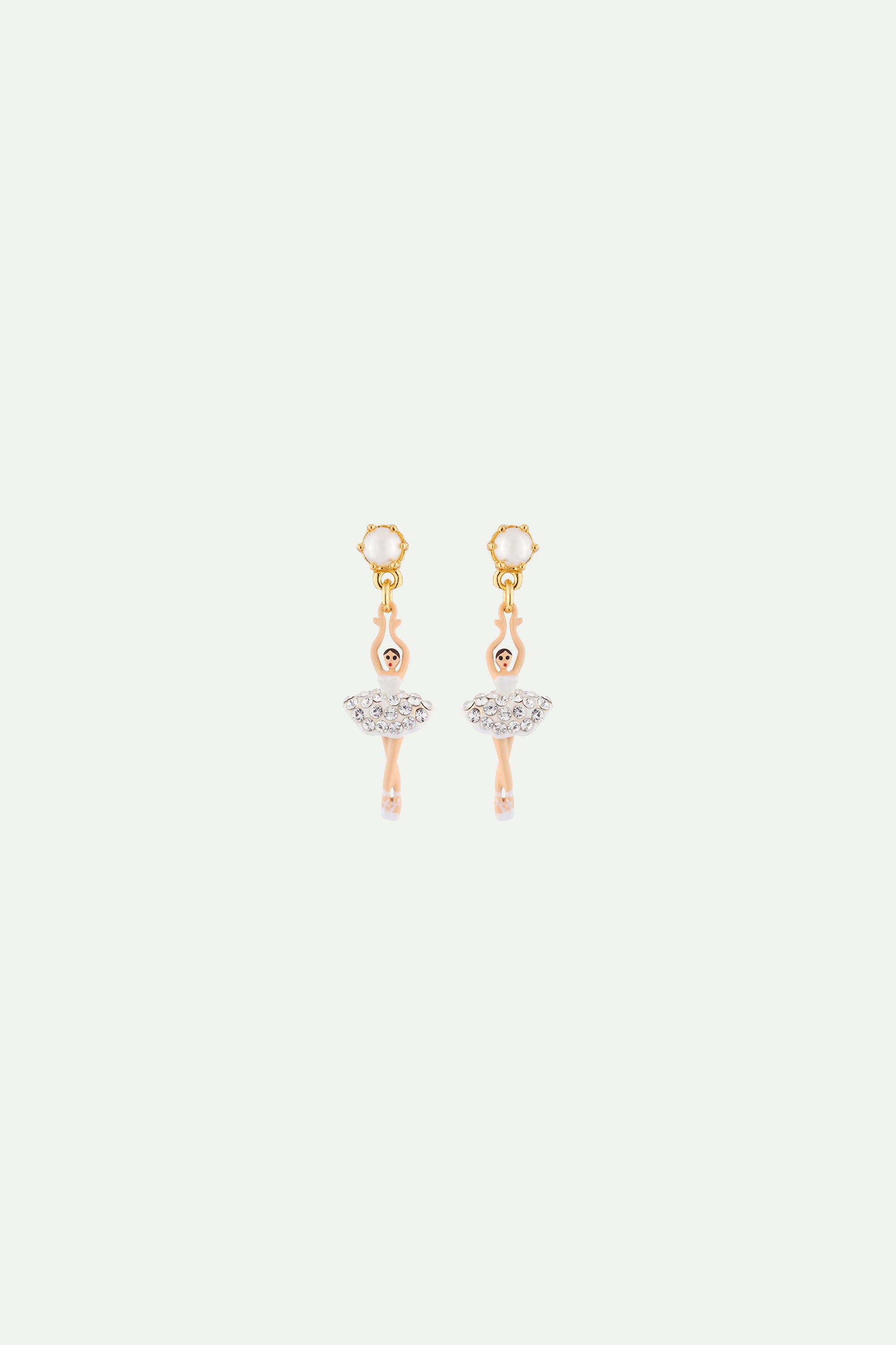 White Mini ballerina Clip on earrings with rhinestone and pearl White Mini ballerina Clip on earrings with rhinestone and pearl