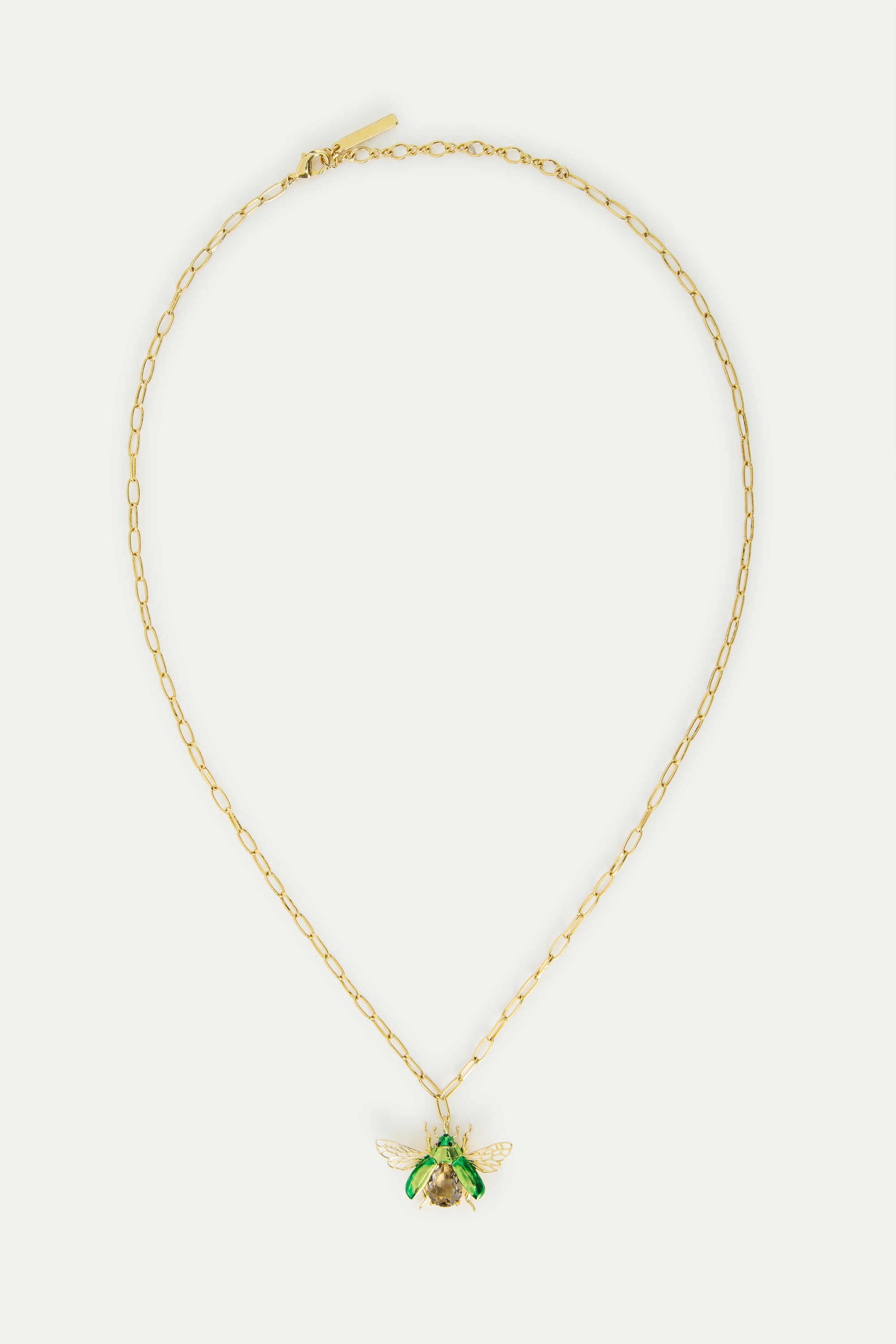 Collier pendentif cétoine verte volante et pierre facettée noire