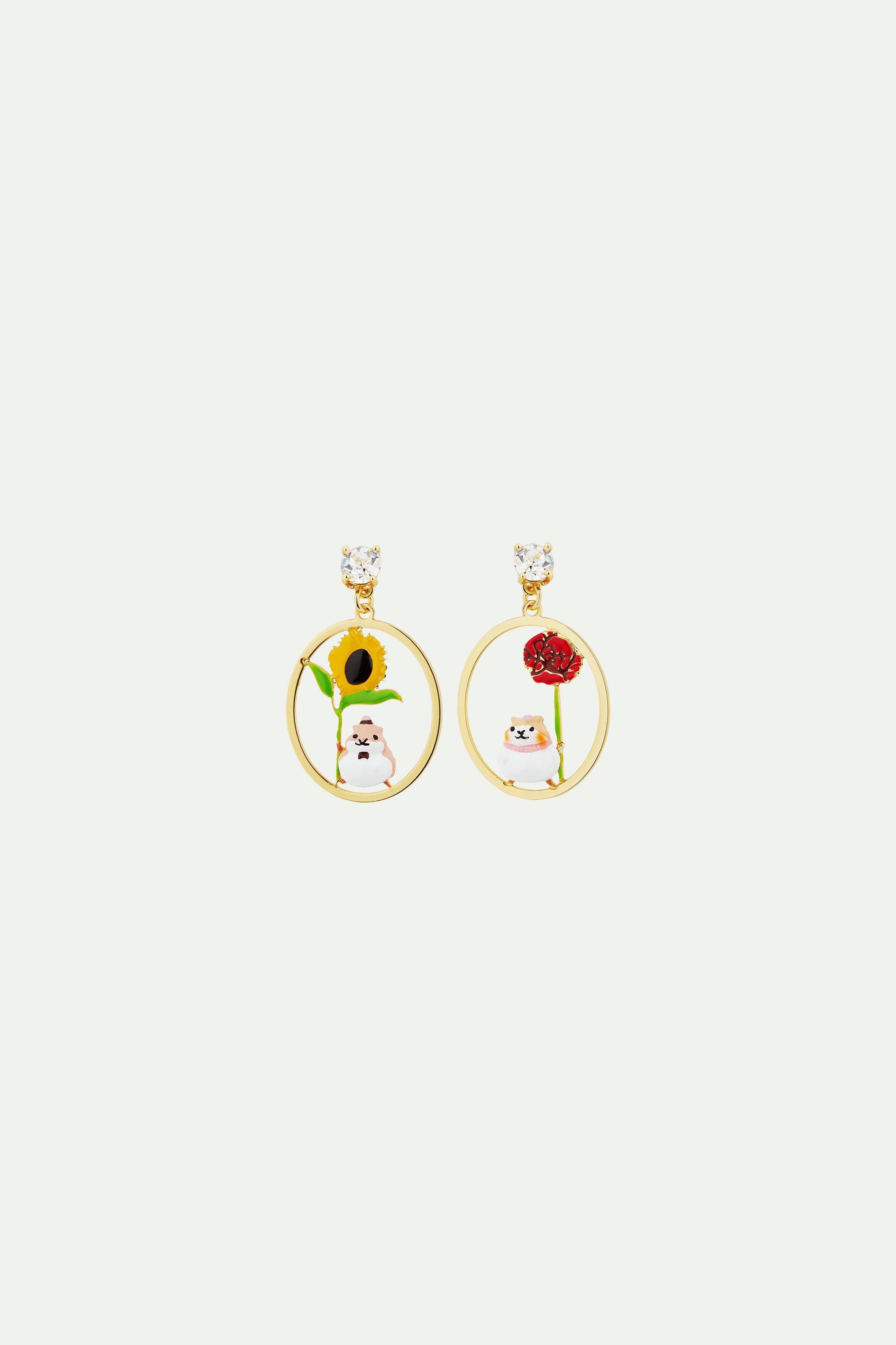 Boucles d'oreilles asymétriques hamsters et fleurs