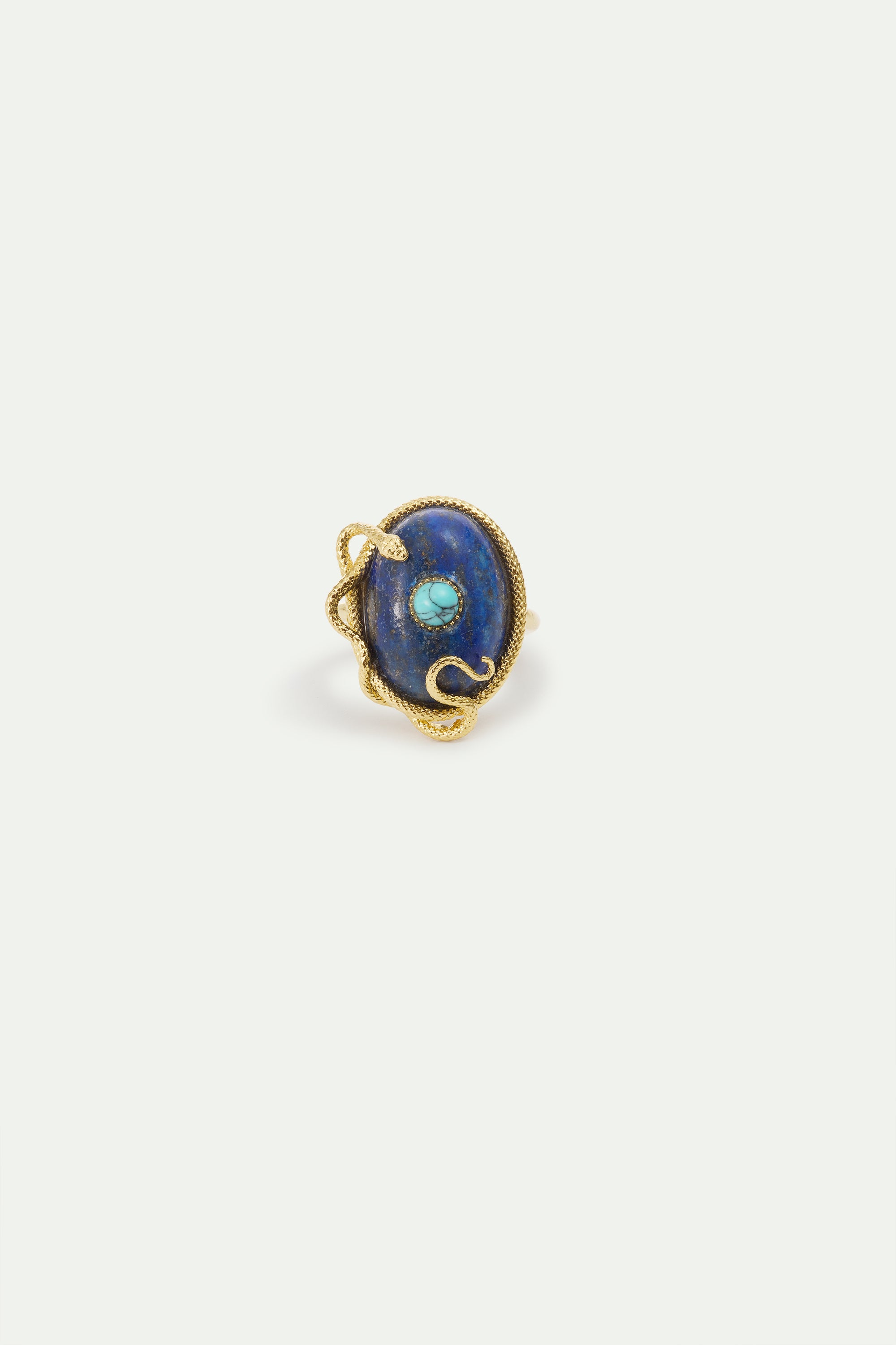 Bague lapis-lazuli et turquoise, serpent doré
