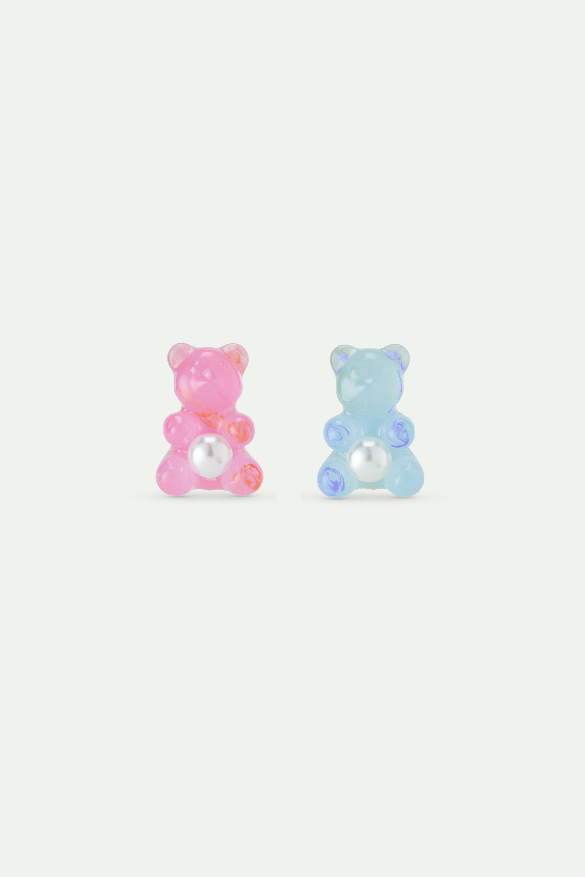 Boucles d'oreilles nounours candy bleu et rose et perle fantaisie