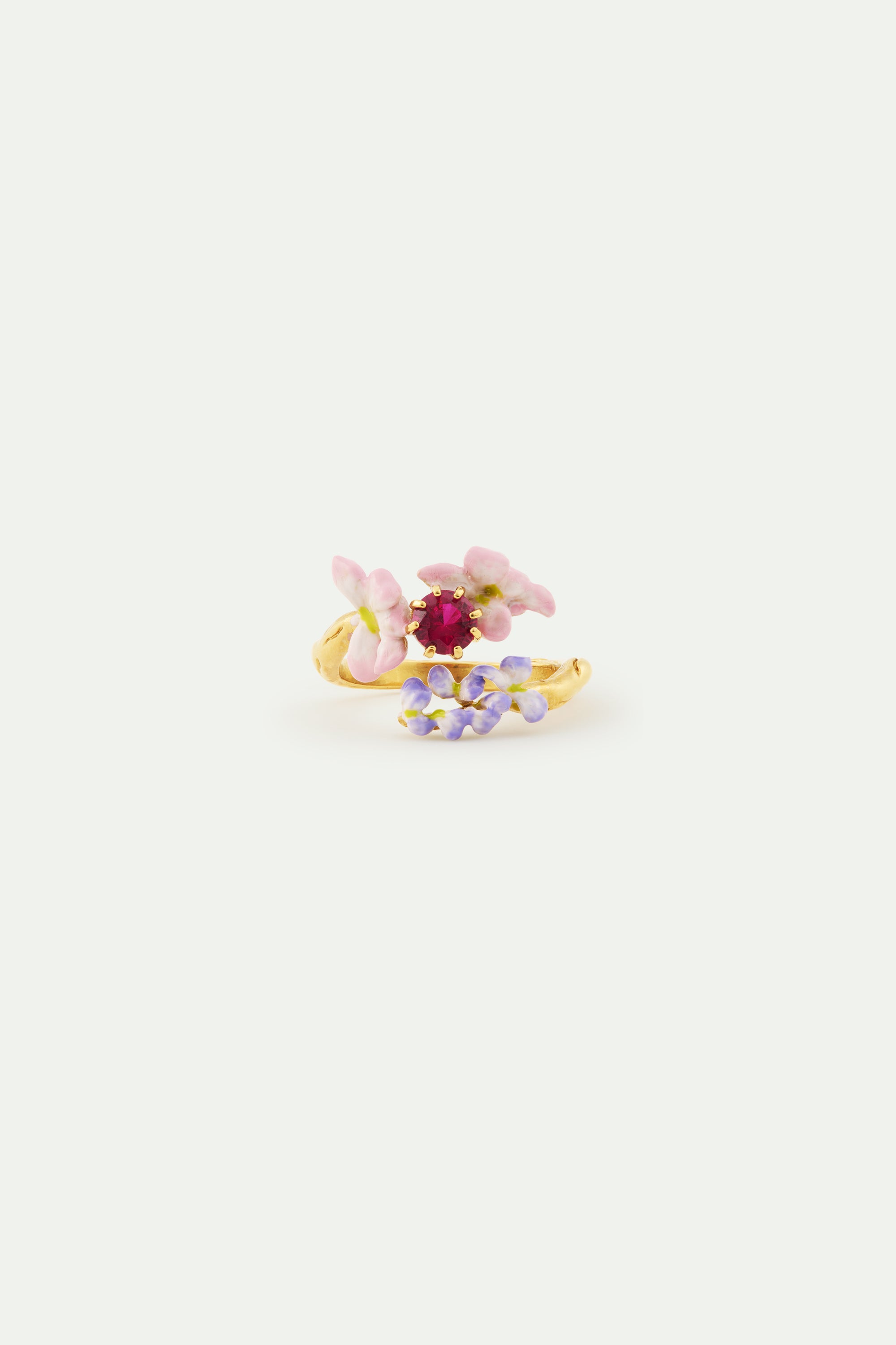 Bague ajustable pierre facettée rose et glycine rose et violette