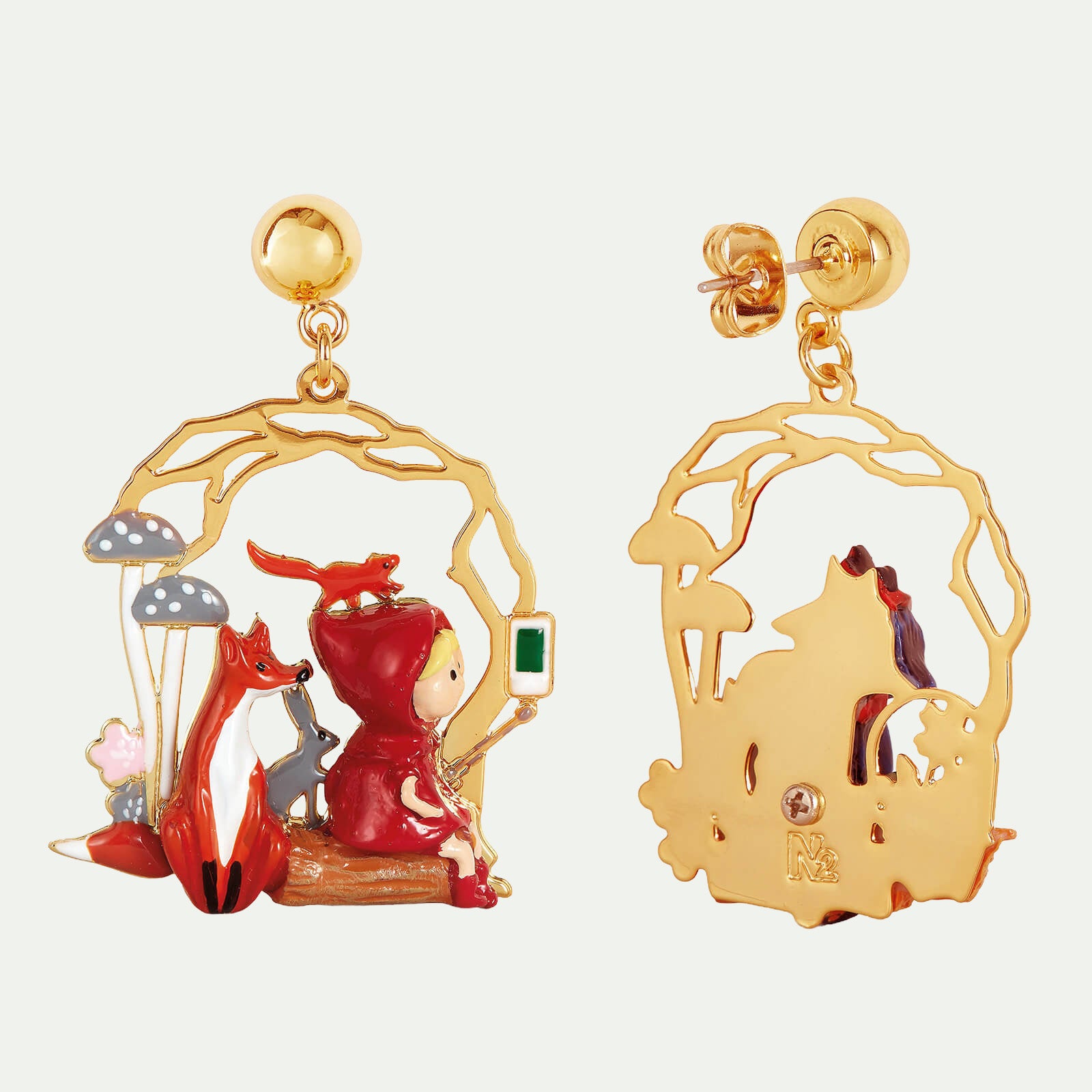 Little Red Riding Hood Picnic clip-on earrings