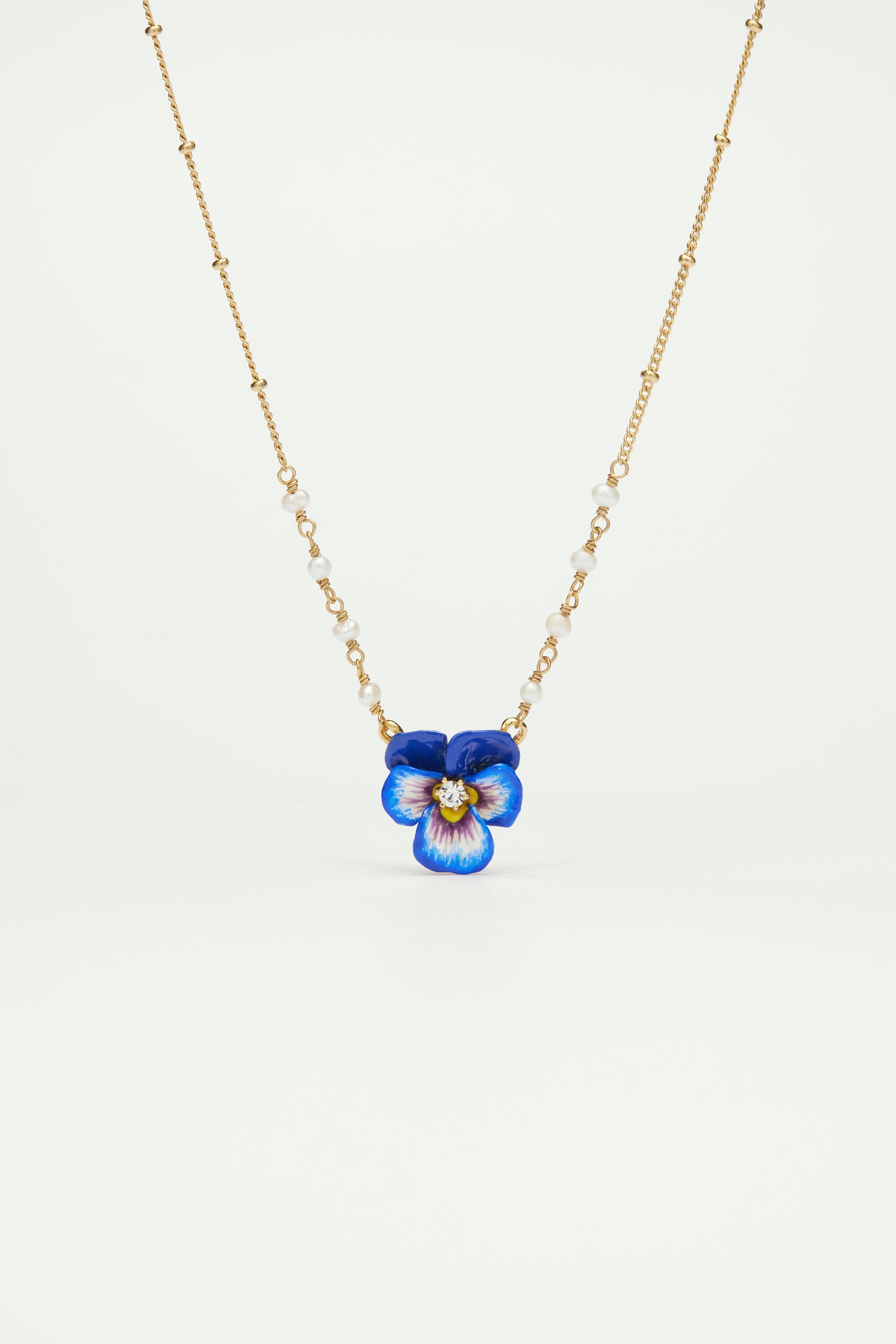 Collier pendentif pensée bleue et cristal taillé