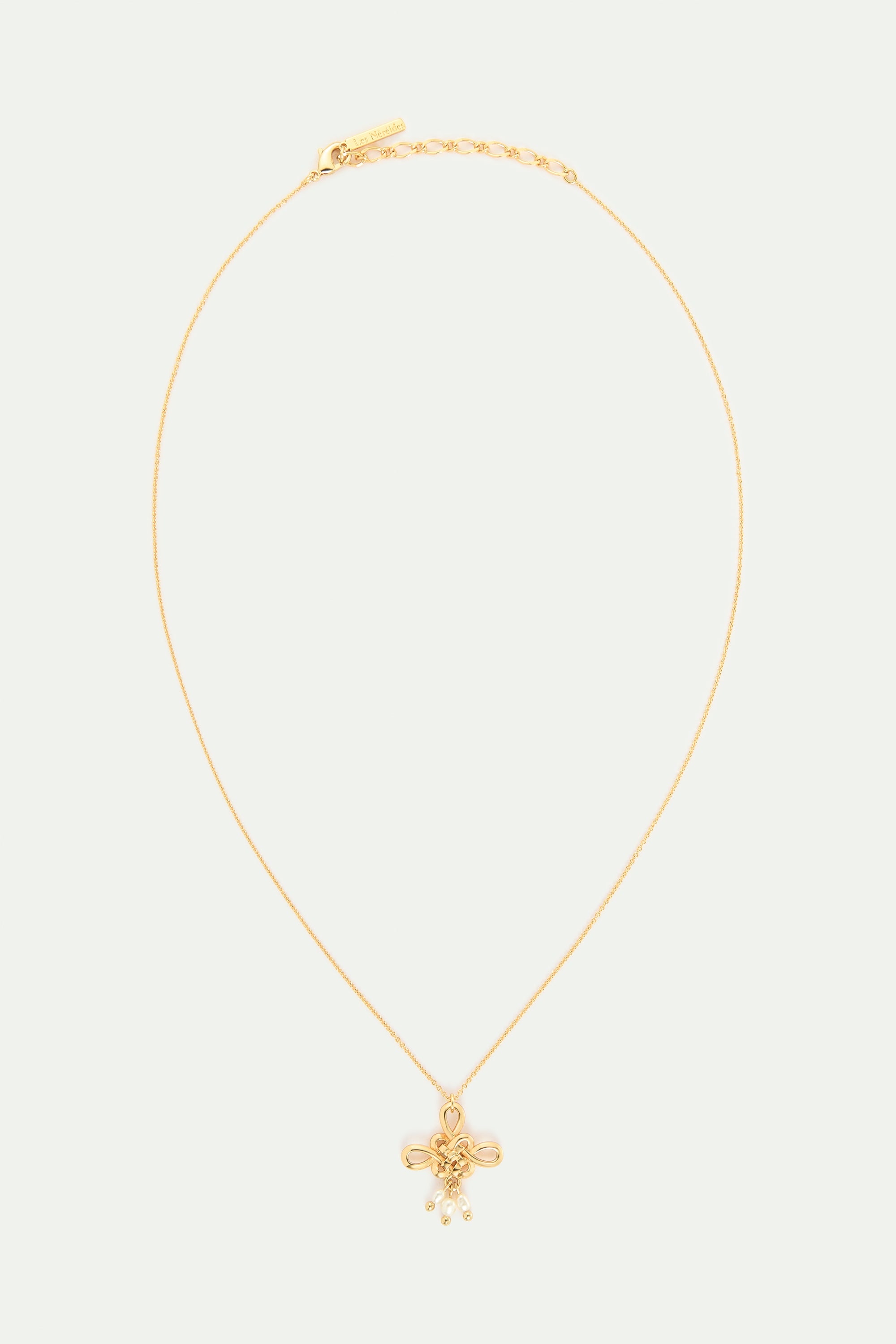 Collier pendentif nœud doré et perle de culture