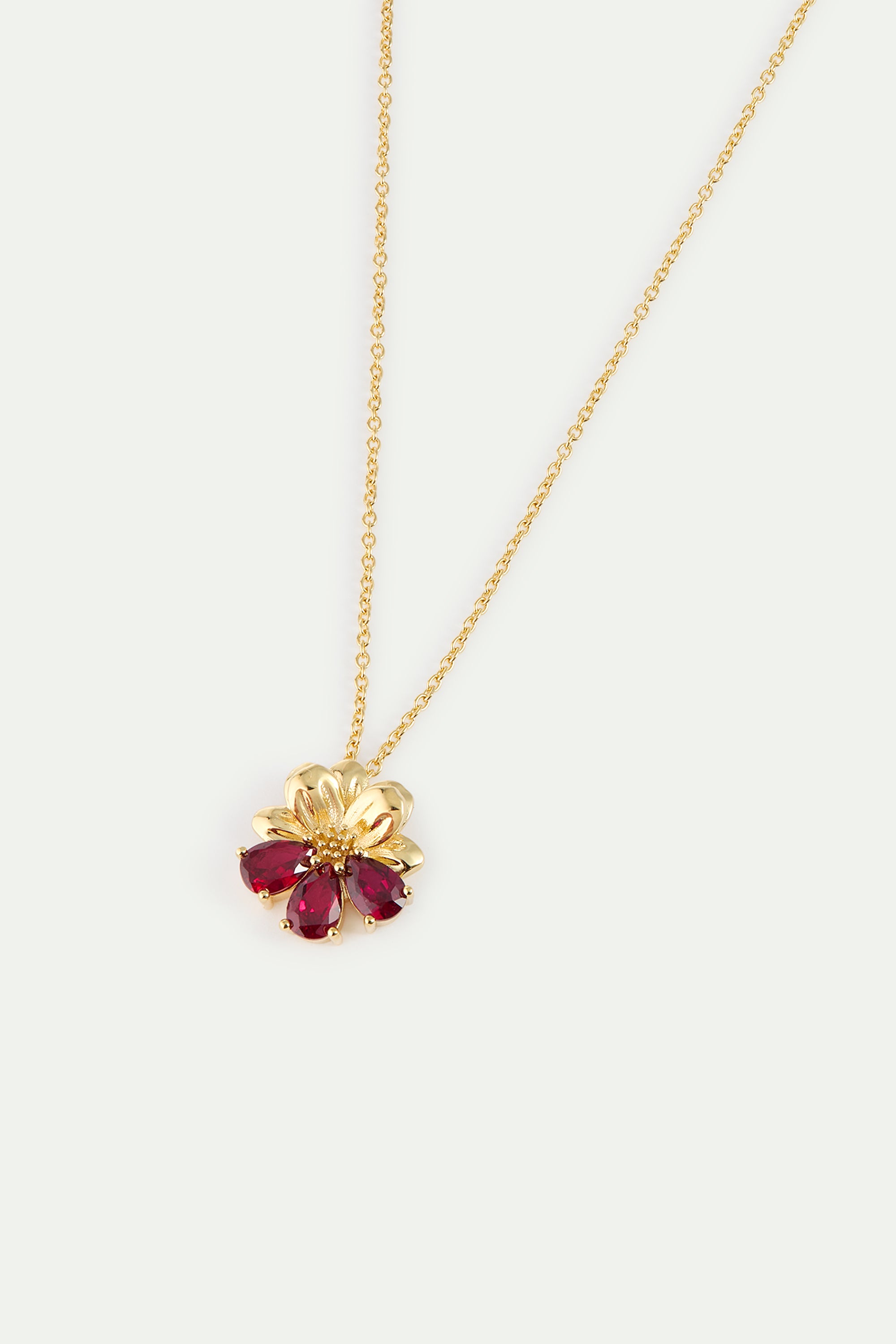 Gold Pendant necklace with cosmos and red stones