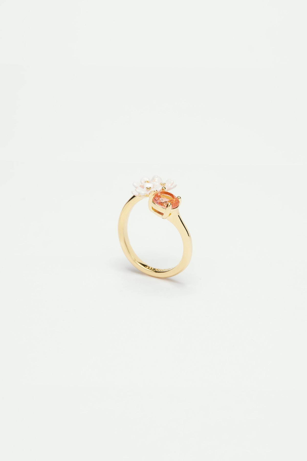 Anillo ajustable tú y yo flores de verbena y piedra redonda